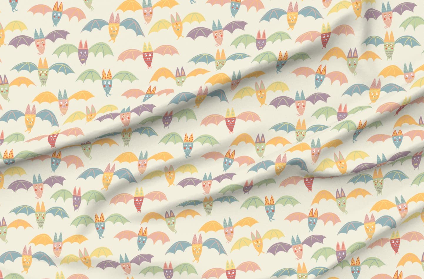Pastel Bats Halloween Printed Satin Fabric - Fat Quarter for Sewing, Apparel, Lining, Fashion, Blankets & Home Decor | Perfect for DIY Costumes, Quilting & Seasonal Crafts