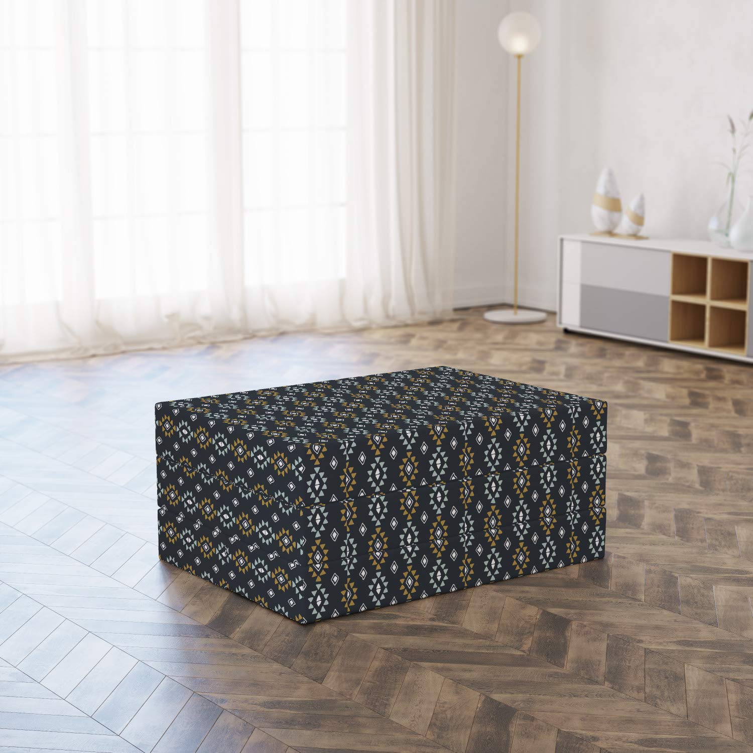 Ambesonne Geometric Foldable Mattress - Tribal Rhombus and Triangle Design, 74.8