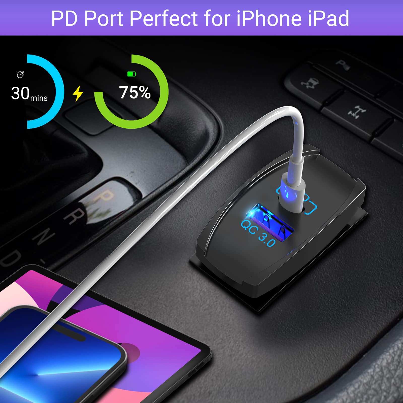18W Quick Charge 3.0 & PD 20W USB Rocker Switch Charger with LED - Fast Charging for RV, Boat, Marine, Truck, UTV - Perfect for Road Trips & Outdoor Adventures