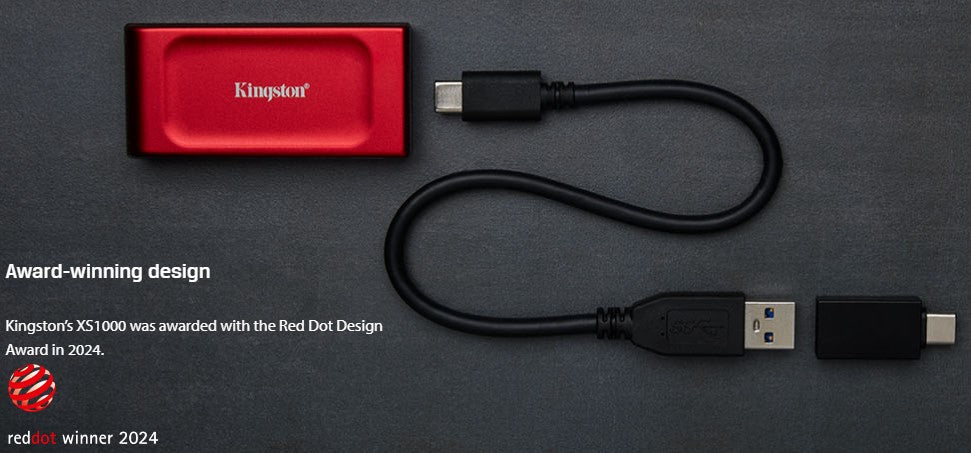 Kingston XS1000 Portable SSD 1TB USB 3.2 Gen 2 External Solid State Drive - High Speed Storage for PC, Mac, Laptop - Black & Red Options - Perfect for Gaming, Photography, Video Editing and Backup