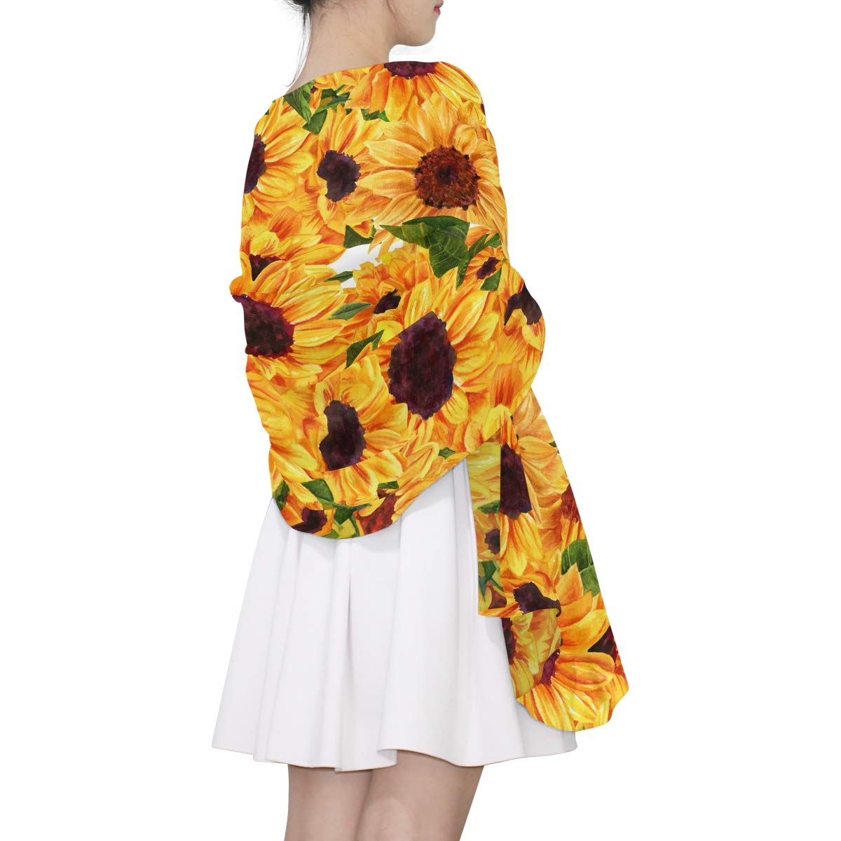 ALAZA Long Silk-Like Scarf for Women - Watercolor Sunflower Floral Print Yellow Shawl - Elegant Head Wrap & Fashion Stole - Perfect for Office, Party & Special Occasions