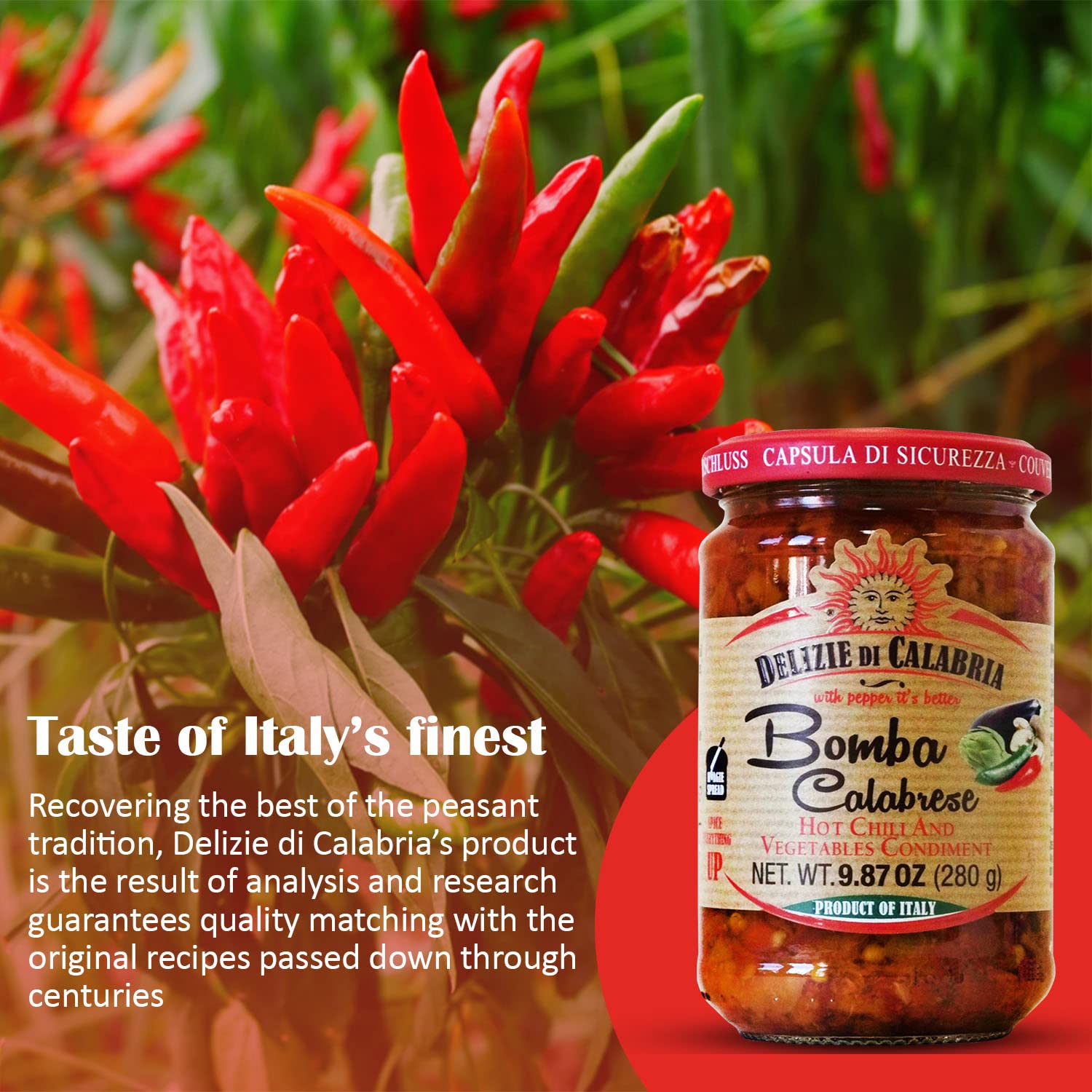 Bomba Calabrese Italian Hot Sauce Spread - 9.87oz (Pack of 3) | Authentic Spicy Chili Pepper Condiment for Pizza, Pasta & Sandwiches | Gourmet Italian Cooking & Charcuterie Board Essential