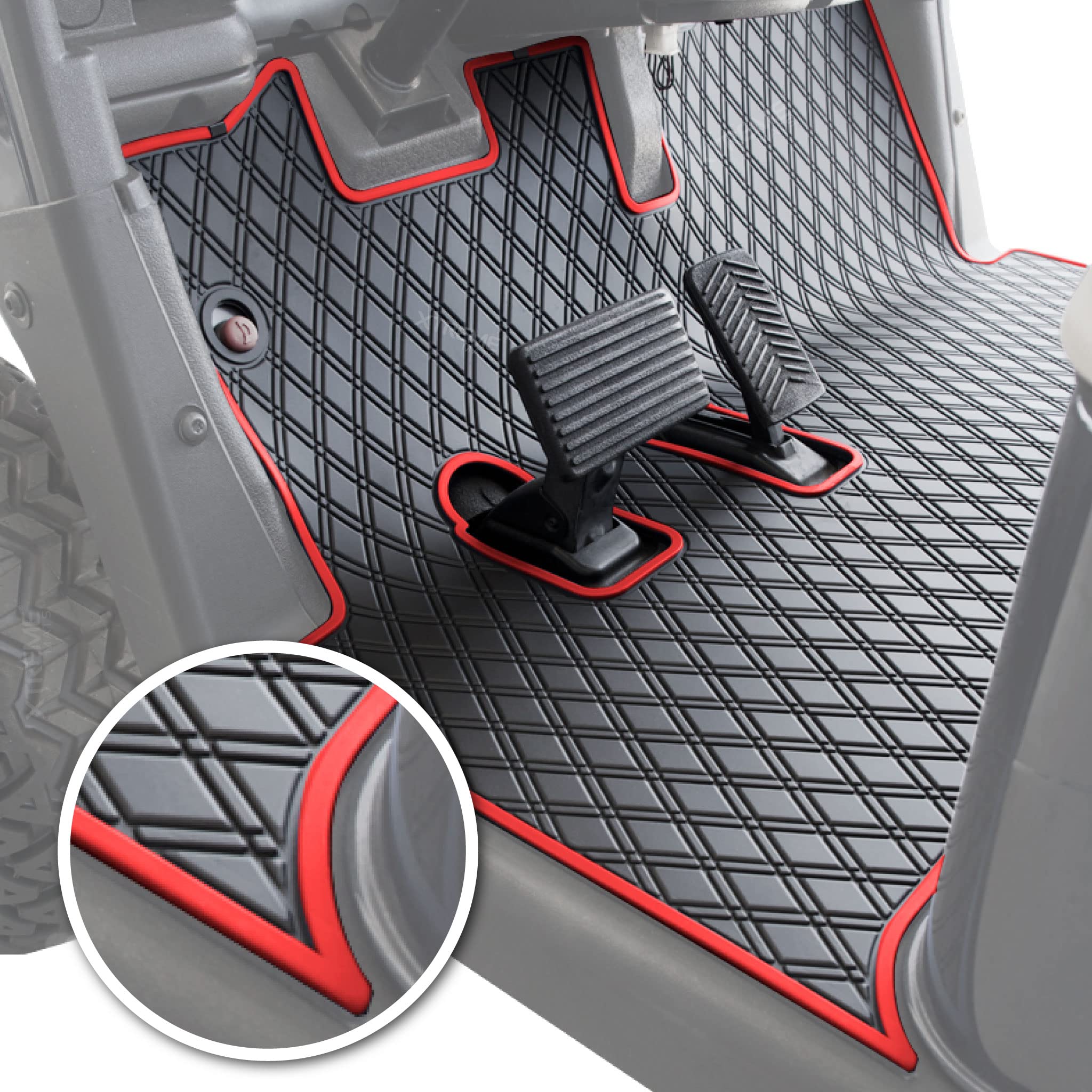 Xtreme Mats EZGO RXV Golf Cart Floor Mat - Full Coverage Non-Slip Liner for EZGO RXV (2008-2022) & 2Five (2009+) - Black with Red Trim - Perfect for Golfing, Camping & Outdoor Adventures