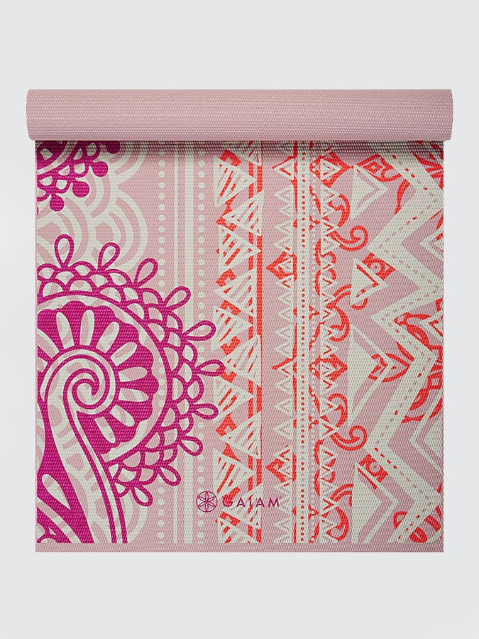 Gaiam Bohemian Rose Yoga Mat 4mm - Non-Slip Eco-Friendly Exercise Mat for Yoga, Pilates & Home Workouts - Perfect for Studios, Gyms & Outdoor Use