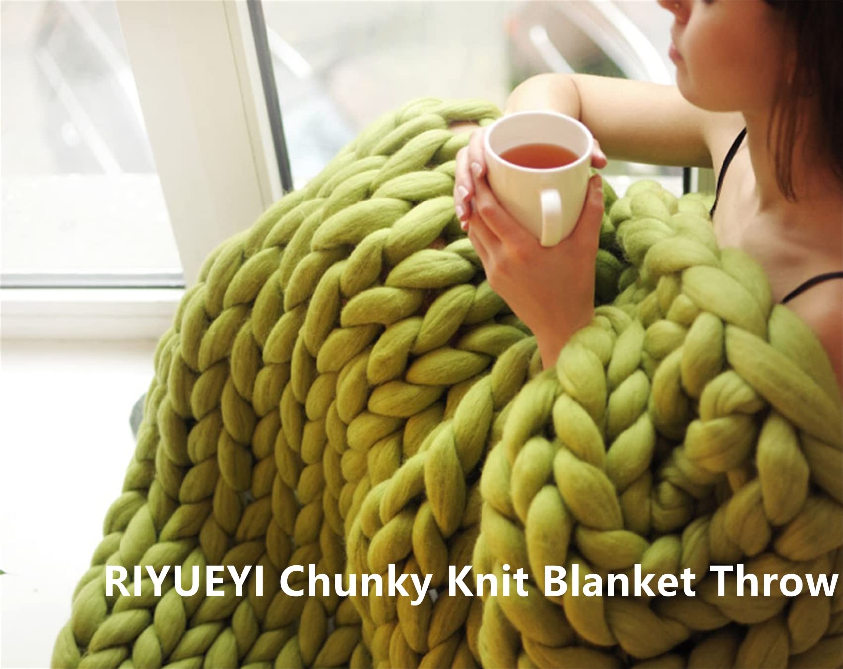 Chunky Knit Throw Blanket - Oversized Cable Knit Chenille Blanket 70x78 Inches (180x200cm) - Soft Hand Knotted Braided Blanket for Sofa, Bed, Couch - Cozy Gray Blanket for Winter, Living Room, Home Decor
