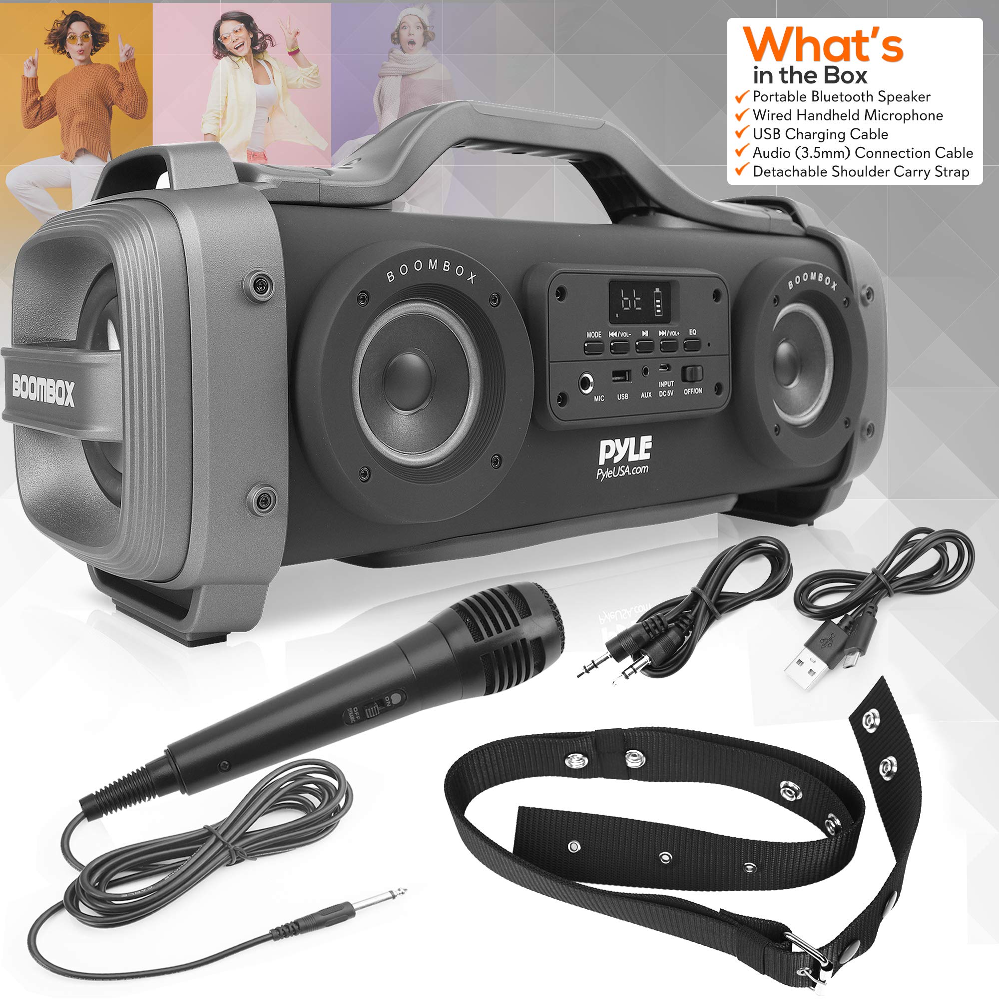 Pyle Wireless Portable Bluetooth Boombox Speaker - 800W Rechargeable Loud Stereo System with AUX, USB, 1/4
