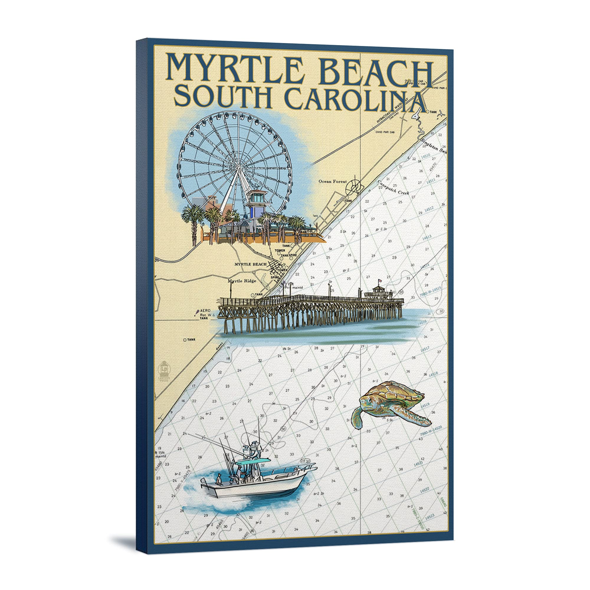 Myrtle Beach South Carolina Nautical Chart - 16x24 Wrapped Canvas Wall Art for Coastal Home Decor | Perfect for Beach House, Office or Living Room