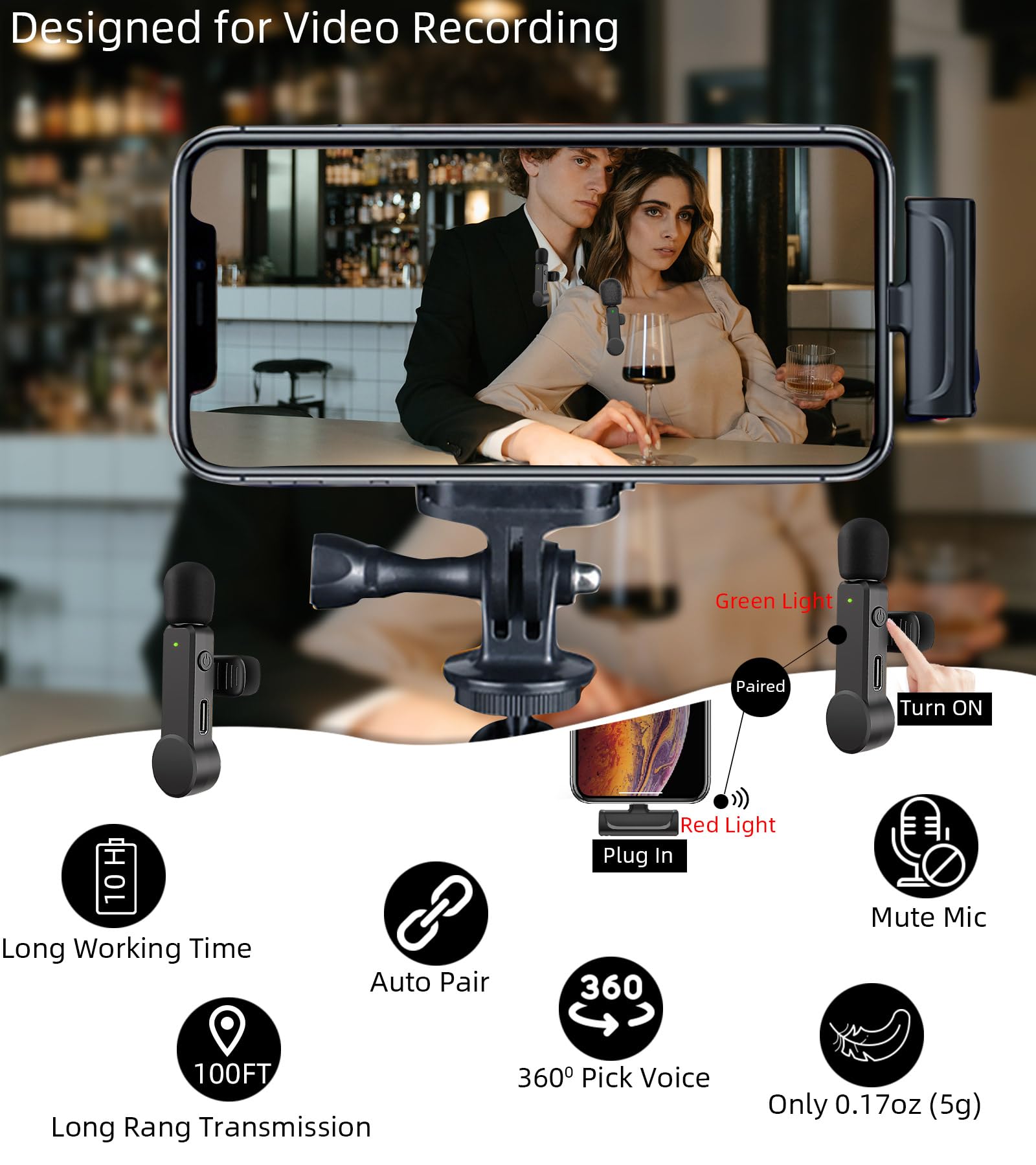 2 Pack USB C Lavalier Microphone - Wireless Lapel Mic with Noise Canceling for iPhone 15/16, Android Phones - Perfect for Video Recording, Vlogging, Live Streaming & Interviews (USB-C Compatible)