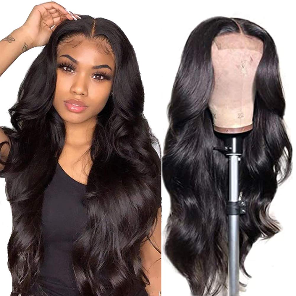 Brazilian Virgin Human Hair Lace Front Wig - 150% Density Body Wave Pre Plucked Bleached Knots with Baby Hair | Glueless 4×4 Lace Closure Wig for Black Women | Natural Color for Daily Wear, Parties & Special Occasions