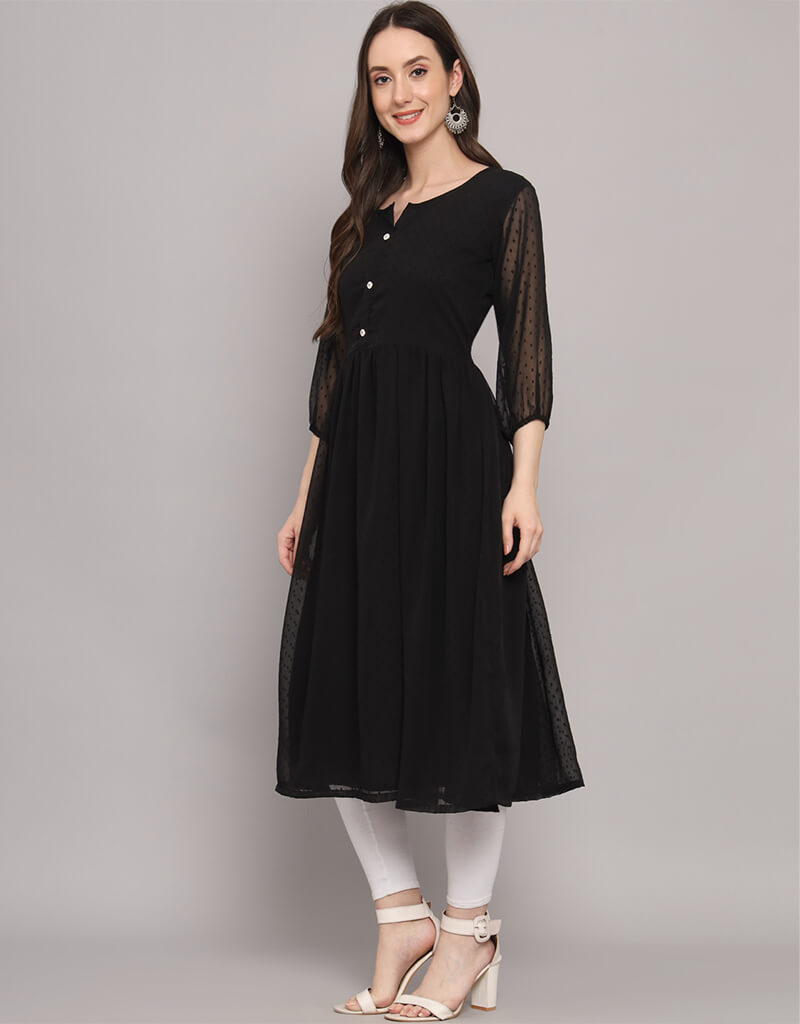 Black Georgette Straight Skirt for Women - Elegant Slim Fit Formal Office Wear & Evening Party Dress
