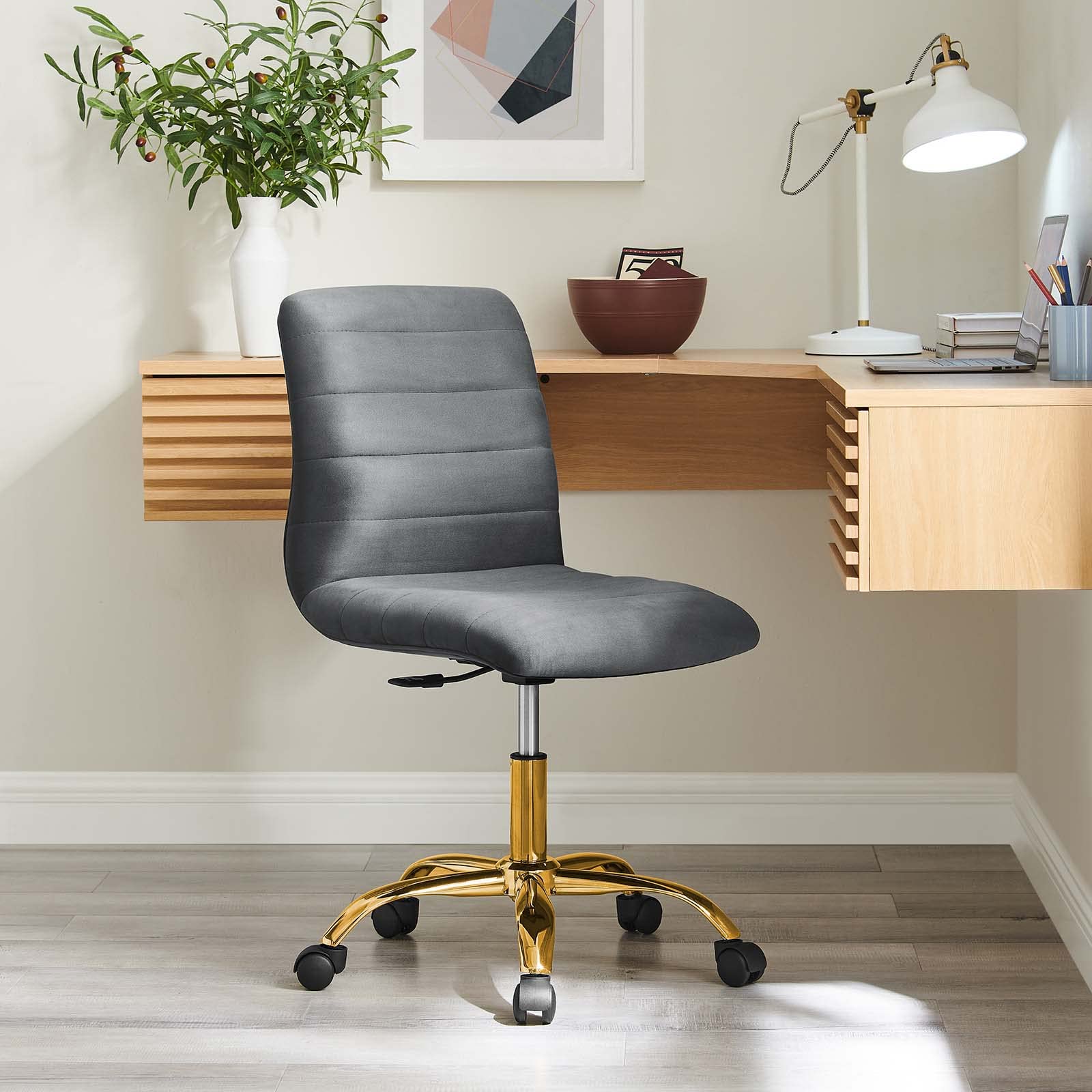 Modway Ripple Office Desk & Chair Set - Gold Gray for Home Workspace