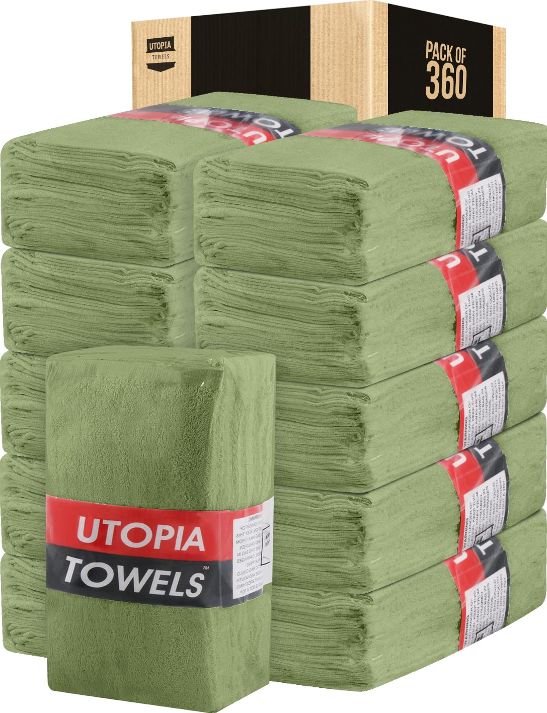Utopia Towels 360-Pack Premium Cotton Washcloths - 100% Ring Spun Cotton, Ultra Soft & Absorbent Flannel Face Towels for Spa, Baby Care & Makeup Removal (Sage Green)