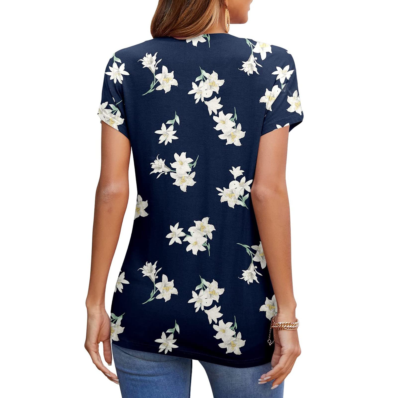 Women's Short Sleeve T-Shirts - Summer Casual Loose Tunic Tops with Front Twist Detail | Basic Work Tee & Trendy Blouse for Ladies | Perfect for Office, Weekend Outings & Summer Travel