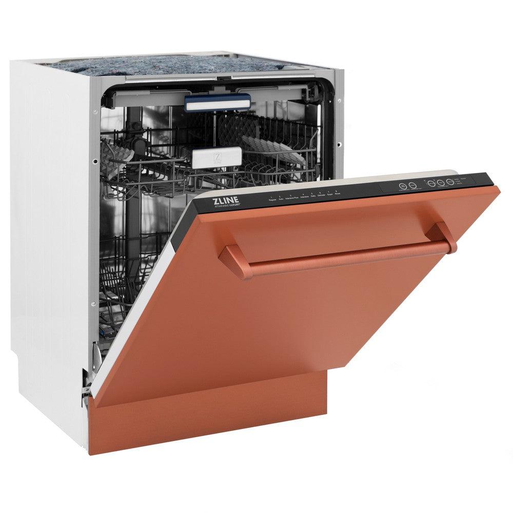 ZLINE 24 Inch Tallac Series 3rd Rack Dishwasher with Copper Panel & Traditional Handle - 51dBa Ultra Quiet (DWV C 24) - Perfect for Modern Kitchens & Open Concept Homes