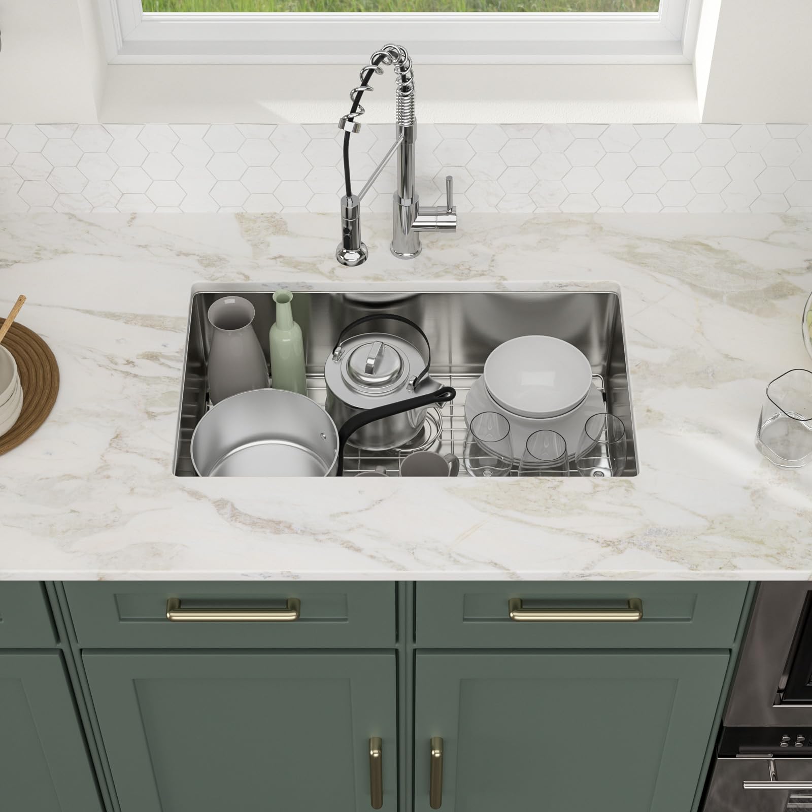 Logmey 30 Inch Undermount Kitchen Sink - 16 Gauge Stainless Steel Single Bowl Sink 30x18x9 Inches, Handmade for Modern Kitchens - Perfect for Meal Prep, Dishwashing & Entertaining