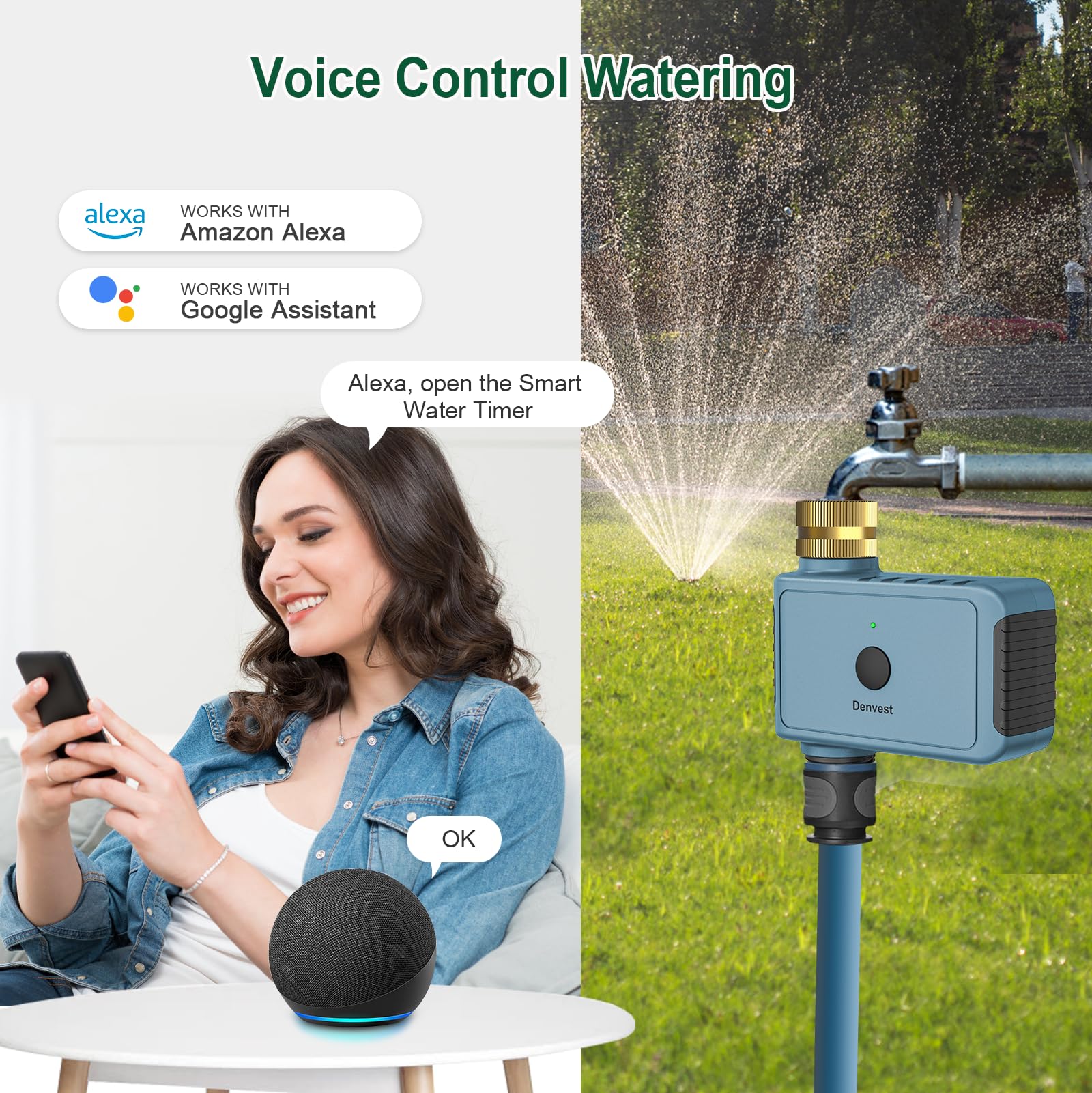 Smart WiFi Water Timer with Brass Inlet - 1 Zone Garden Hose Timer, Sprinkler Controller with APP Remote Control via 2.4GHz WiFi - Works with Alexa & Google Assistant (Blue) | Perfect for Lawn Irrigation, Plant Watering & Smart Home Automation