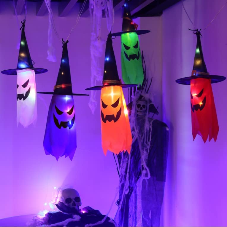 3M 5 LED Halloween String Lights - Scary Hanging Ghost & Wizard Hat Decorations for Indoor/Outdoor - Perfect for Halloween Party, Yard, Porch & Window Decor