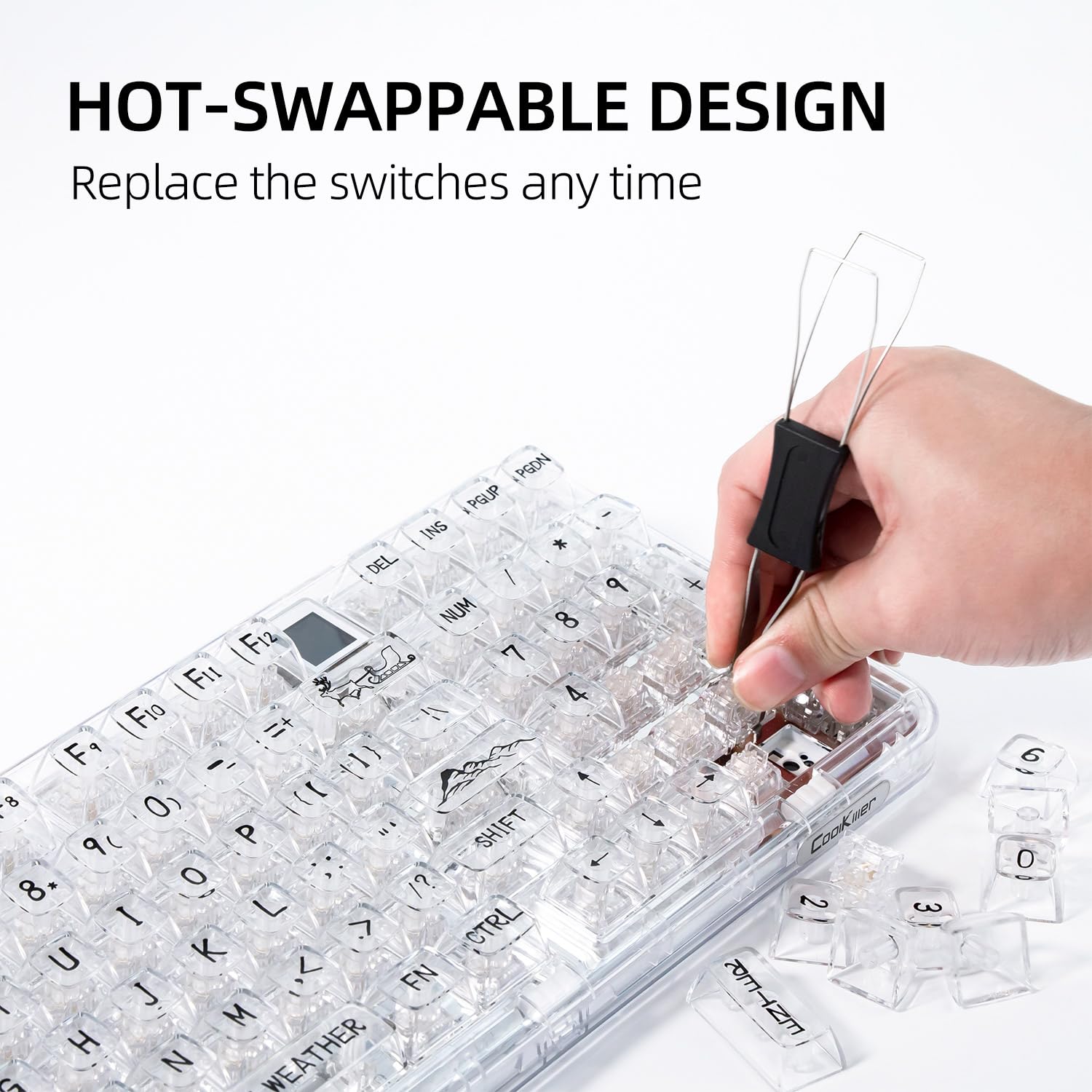 CoolKiller CK98 Hot-Swappable RGB Mechanical Keyboard with OLED - Wireless Gaming for PC/Mac (White, Ice Switches) - Perfect for Esports & Office Work
