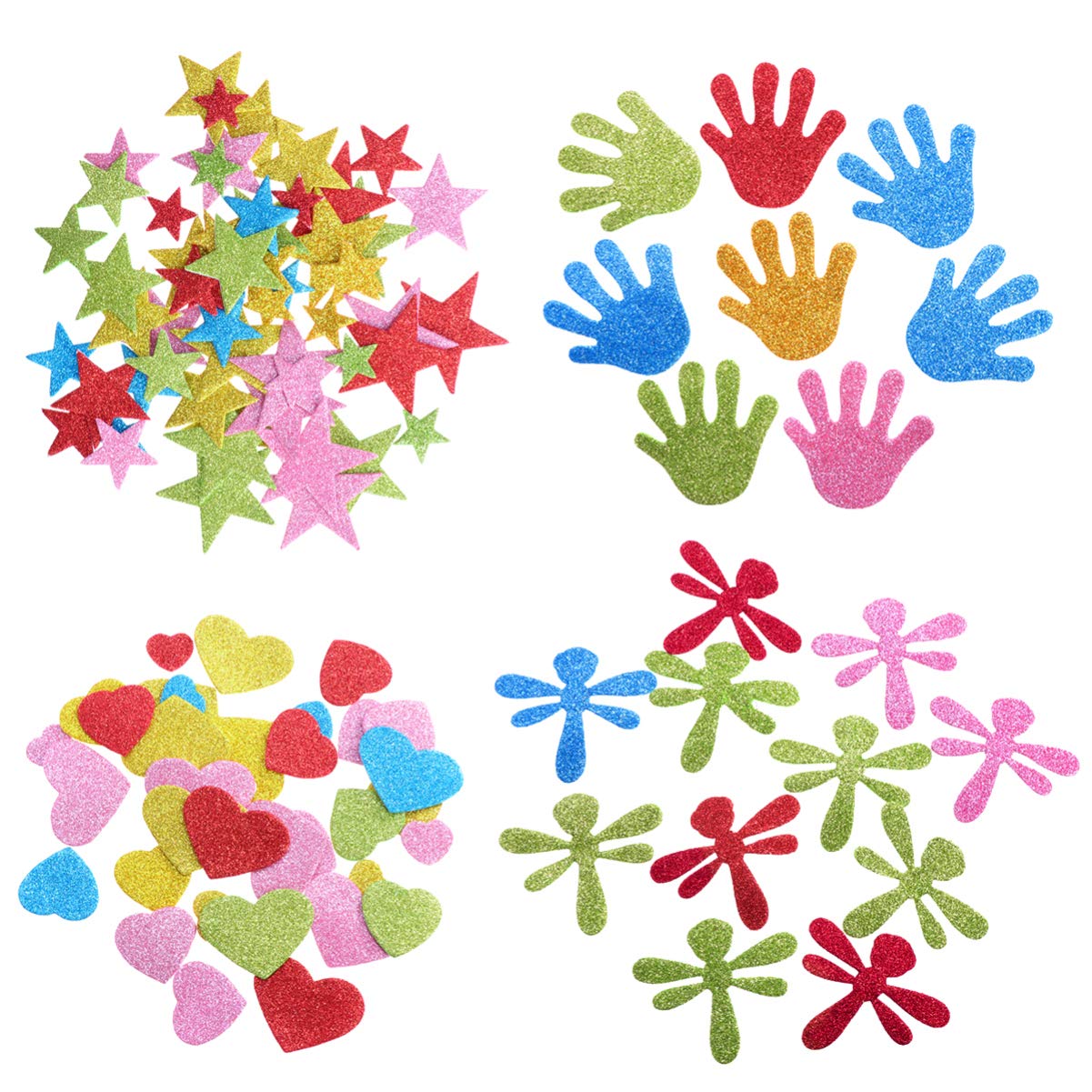 BESPORTBLE Christmas Glitter Foam Stickers - Self-Adhesive Star & Heart Shape Craft Supplies for DIY Greeting Cards, Scrapbooking, Home Decor & Holiday Letters | Perfect for Holiday Crafts, Gift Wrapping & Party Decorations