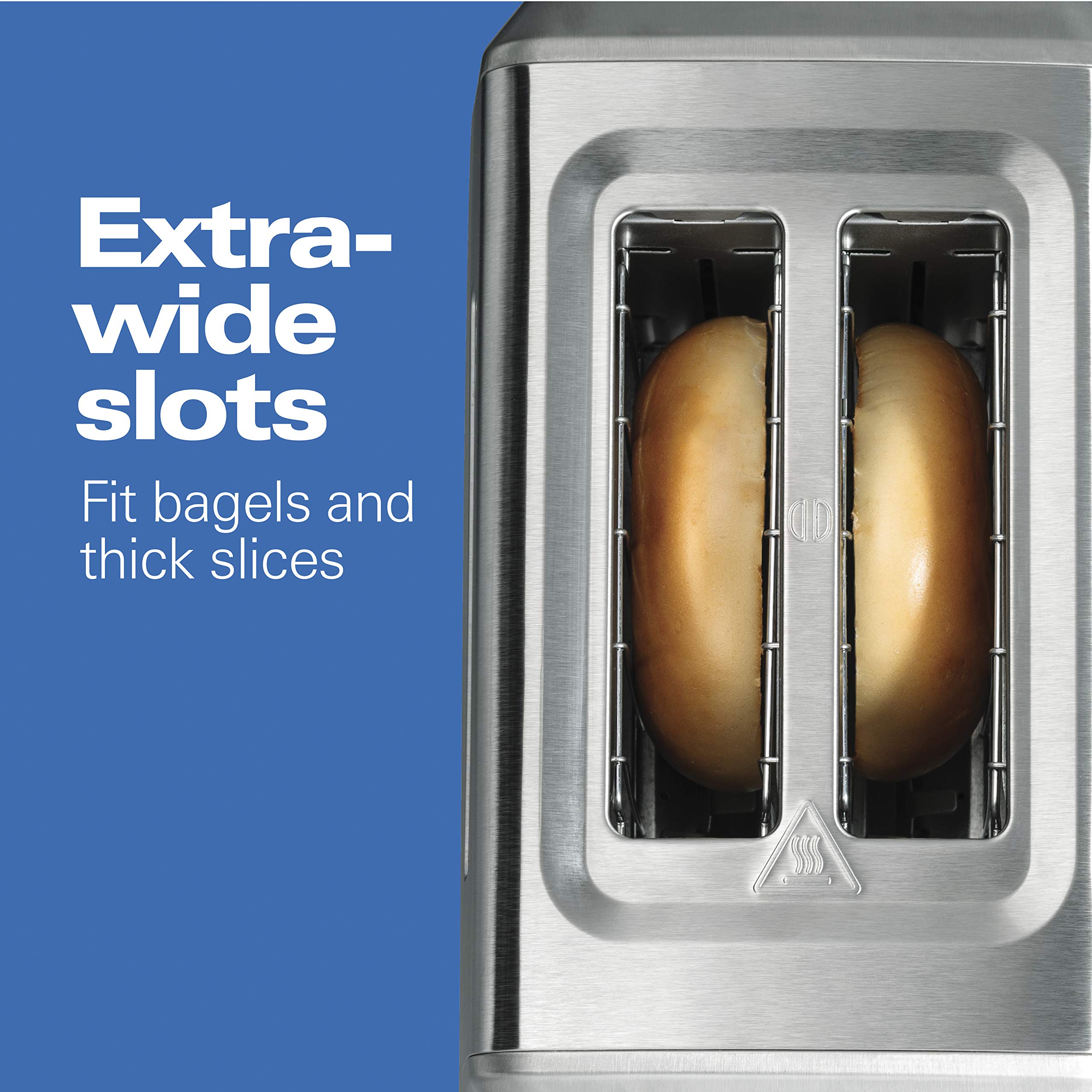 Hamilton Beach 2 Slice Toaster with Extra-Wide Slots - Bagel Setting, Defrost Function & Auto Shutoff - Stainless Steel Toaster for Bagels, Thick Bread & Pastries - Perfect for Breakfast, Kitchen & Office Use (Model 22796)