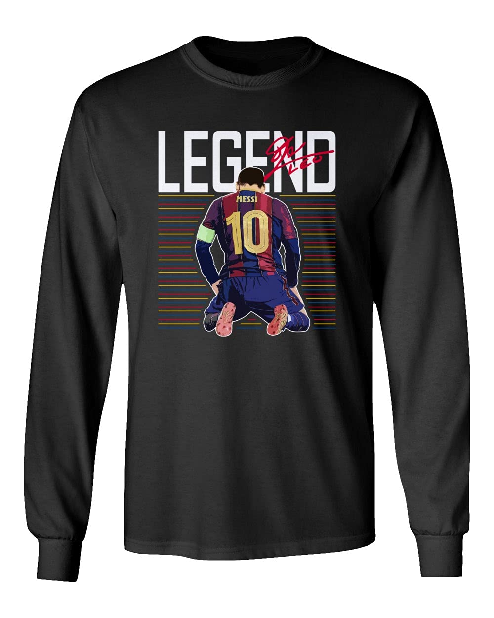Barcelona FC Lionel Messi Kneeling Long Sleeve Soccer Jersey - Official Style Football Shirt for Fans & Players - Perfect for Match Day, Training & Casual Wear