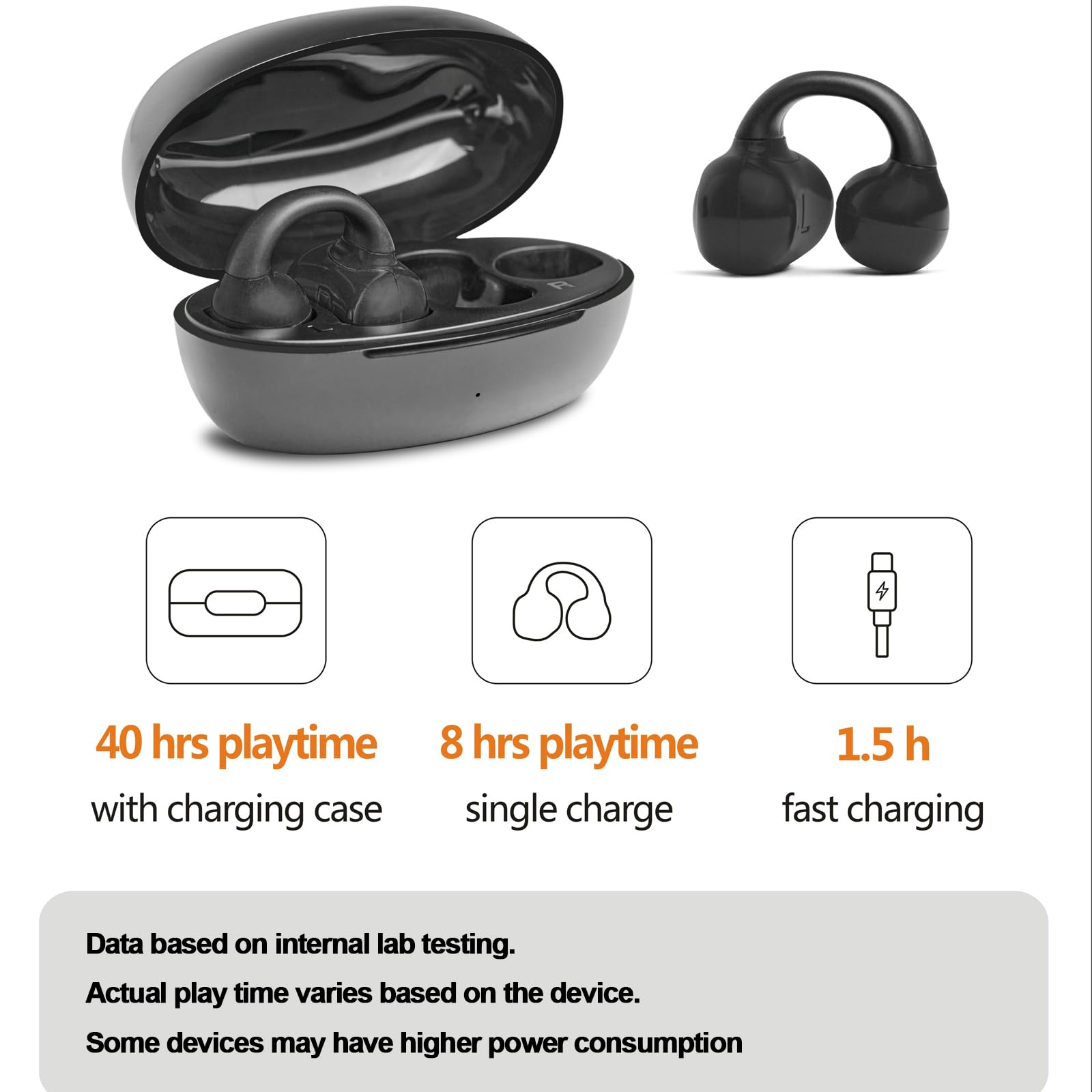 Open Ear Bluetooth 5.3 Wireless Earbuds - Clip-On Sports Headphones with 40H Playtime, Touch Control & IPX5 Waterproof - Air Conduction Earphones for Running, Workouts, Cycling & Outdoor Activities
