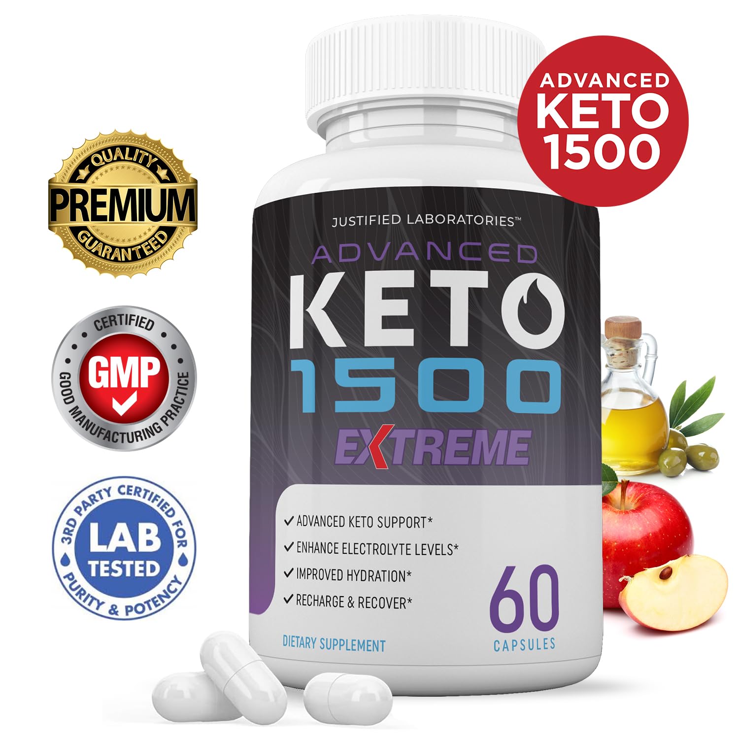Advanced Keto 1500 Extreme Pills (3 Pack) - 1675MG Premium Formula with Apple Cider Vinegar, Extra Virgin Olive Oil Powder & Green Tea Leaf Extract - 180 Capsules per Bottle - Supports Weight Loss & Energy Boost for Ketogenic Diet & Healthy Lifestyle