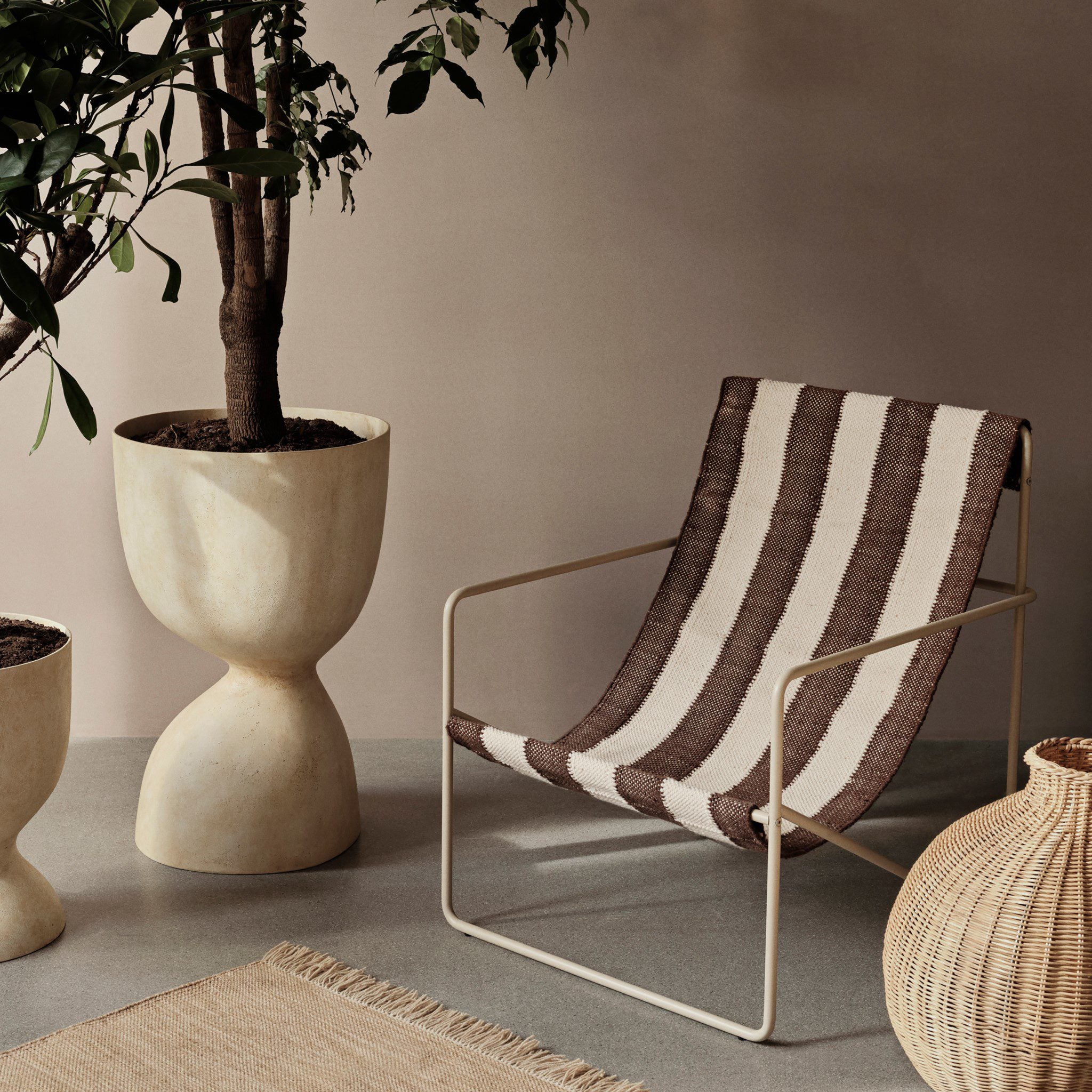 FERM LIVING Desert Lounge Chair - Premium Cashmere, Off White & Chocolate Brown - Modern Boho Living Room, Bedroom or Patio Furniture for Relaxing & Stylish Comfort