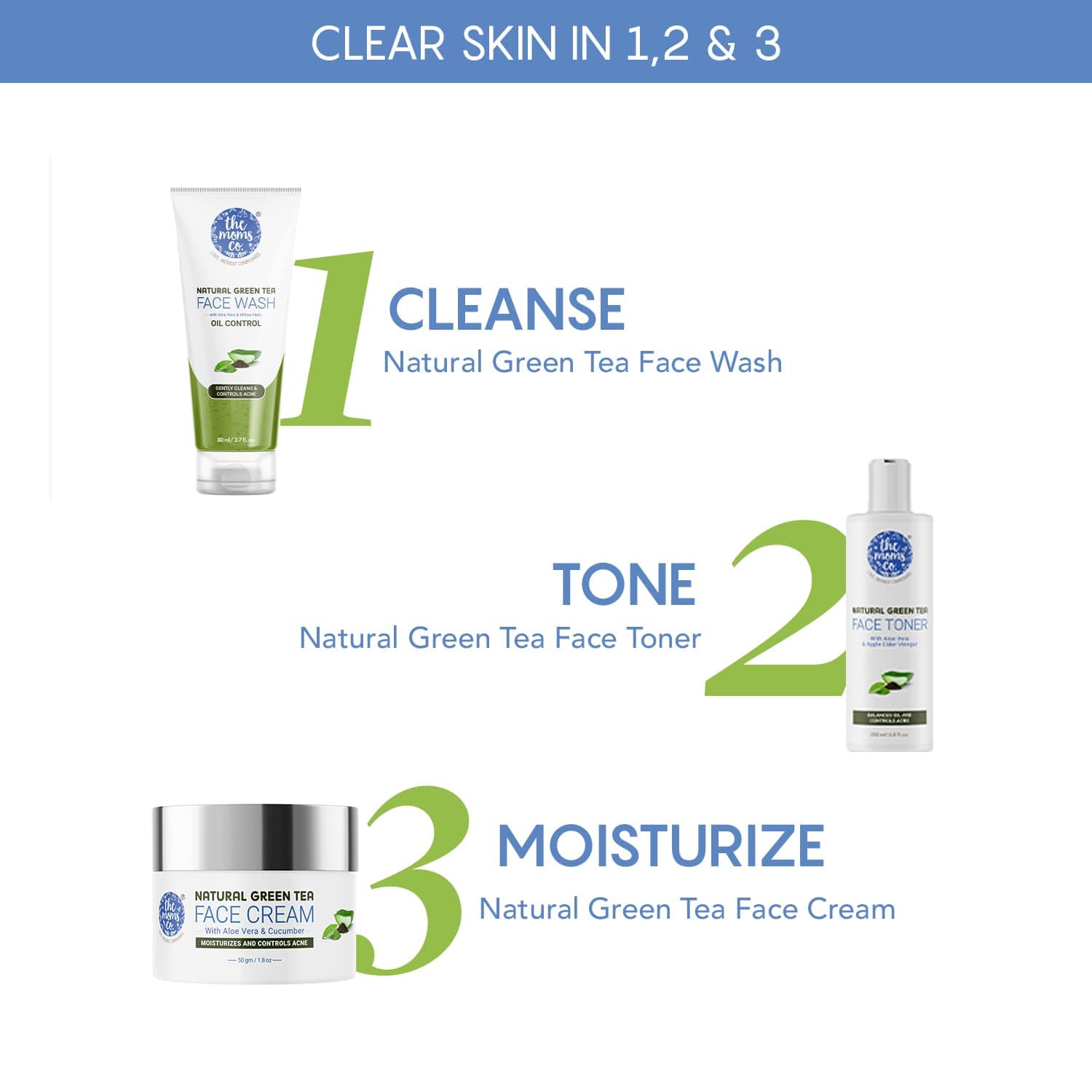 The Moms Co. Natural Green Tea Face Wash with Aloe Vera & Niacinamide - Anti Acne Cleanser for Oily Skin | Soap-Free Gel Formula | Hydrates & Soothes Skin | 80ml | Perfect for Daily Skincare & Acne-Prone Skin