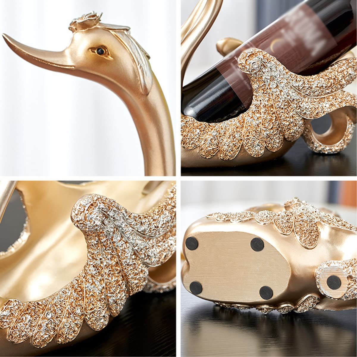 SEFAX Hand-Carved Gold Swan Wine Rack - Elegant Resin Home Decor for Kitchen, Bar & Party | Unique Wine Bottle Holder & Decorative Statue for Dining Room, Living Room & Wedding Centerpieces
