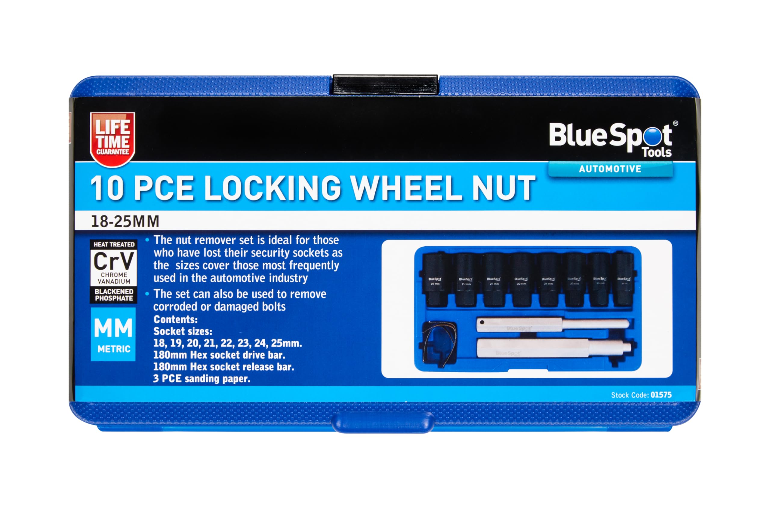 Blue Spot Tools 10-Piece Locking Wheel Nut Set (18MM-25MM) - Secure Your Vehicle Wheels for Parking & Long-Term Storage