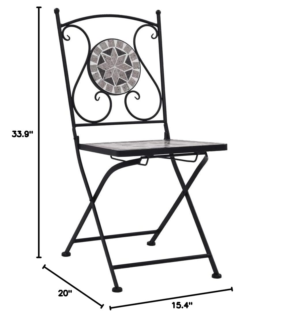 Cast Aluminum Folding Dining Chairs - Set of 2 Gray Antique Mosaic Bistro Chairs for Patio, Garden & Deck | Fast Shipping | Outdoor Dining & Entertaining