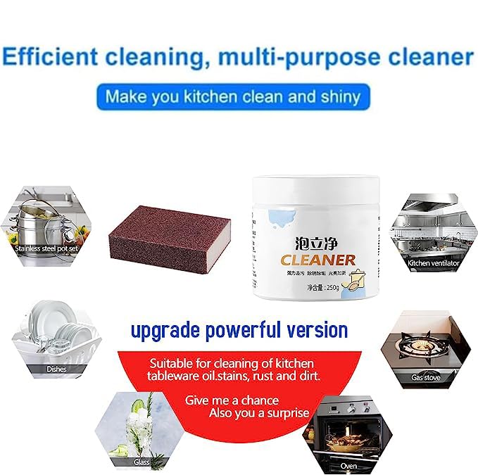 Kitchen Foam Rust Remover Powder - Multi-Purpose Instant Rust Removal for Kitchen Utensils, Sinks, and Appliances - 250g All-Purpose Cleaner for Stainless Steel and Cookware