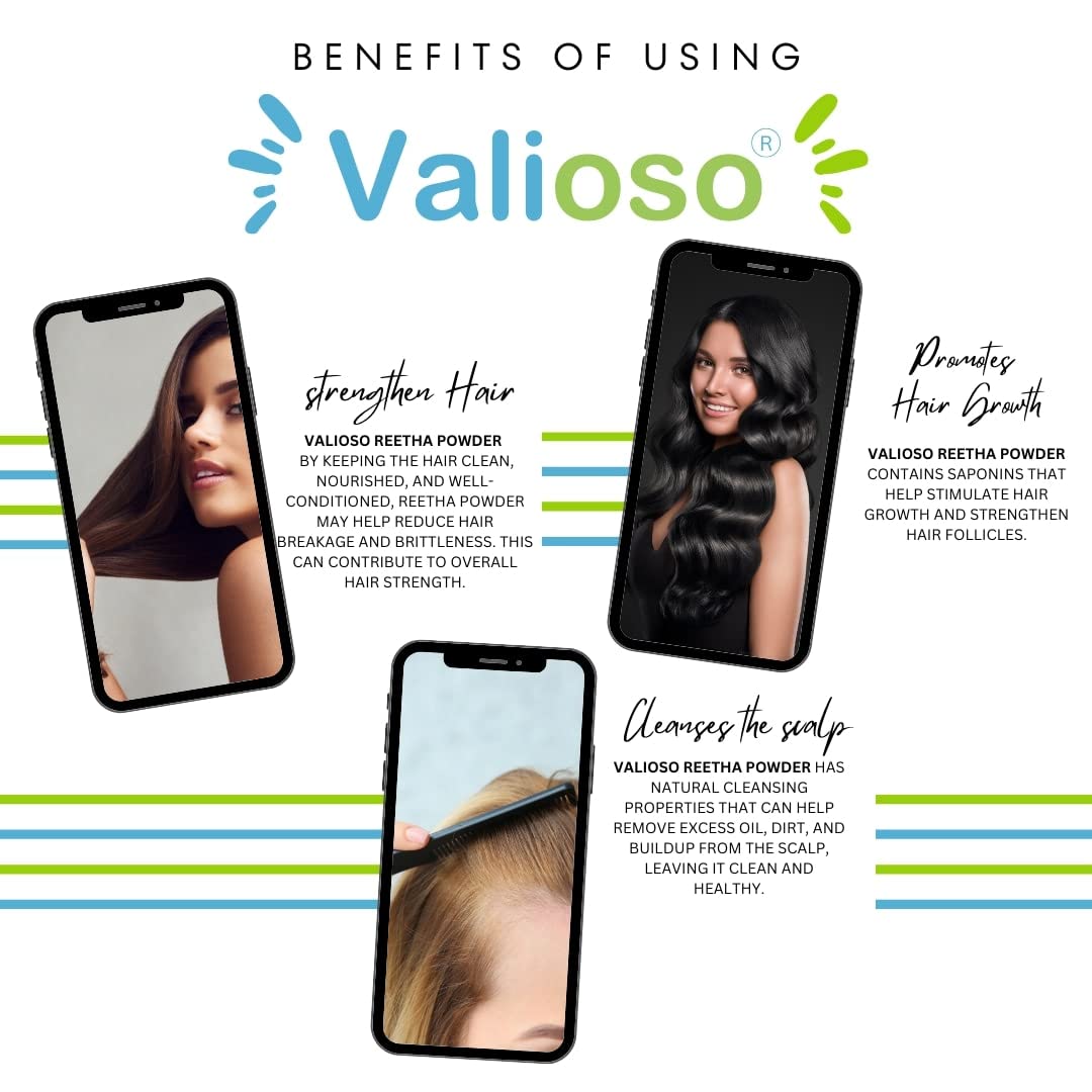 Valioso Reetha Powder for Hair Growth & Scalp Care - 200g Natural Ayurvedic Shikakai Alternative | Promotes Stronger, Longer Hair | Ideal for DIY Hair Masks & Herbal Shampoos