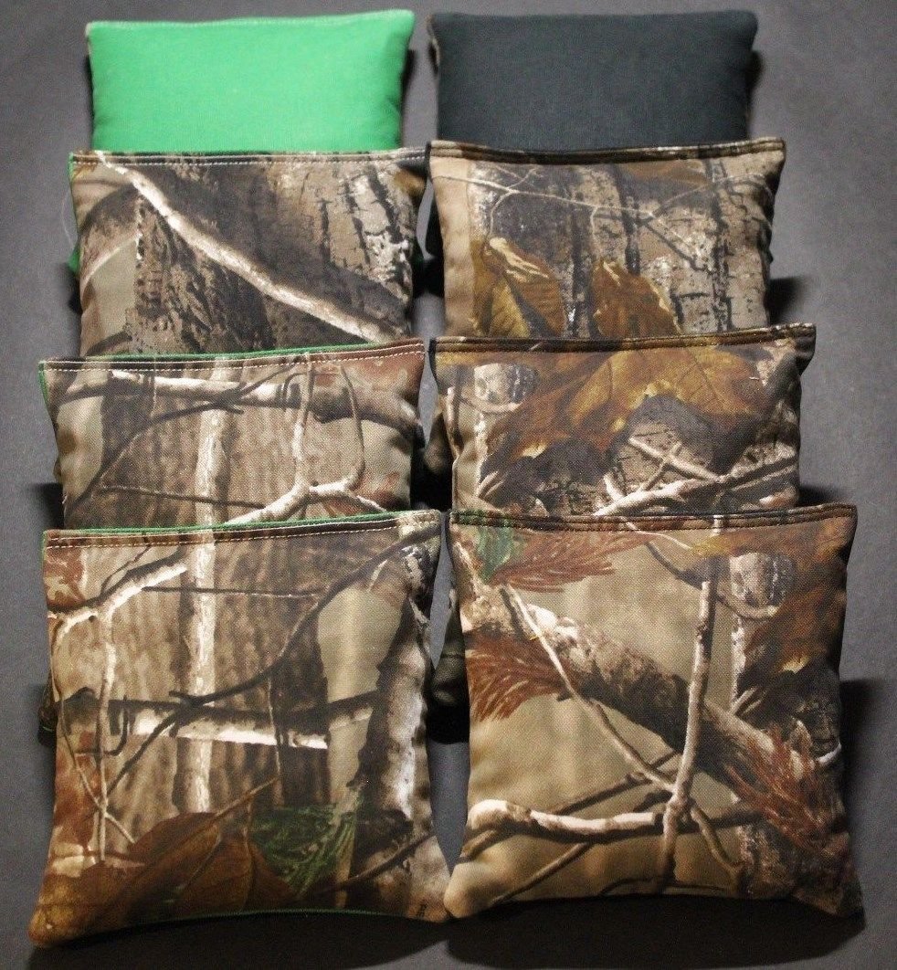 Premium Camo Cornhole Bean Bags - Green & Black ACA Regulation Size (8 Pack) for Outdoor Games, Hunting & Fishing Accessories | Perfect for Backyard Parties, Tailgating & Camping Trips