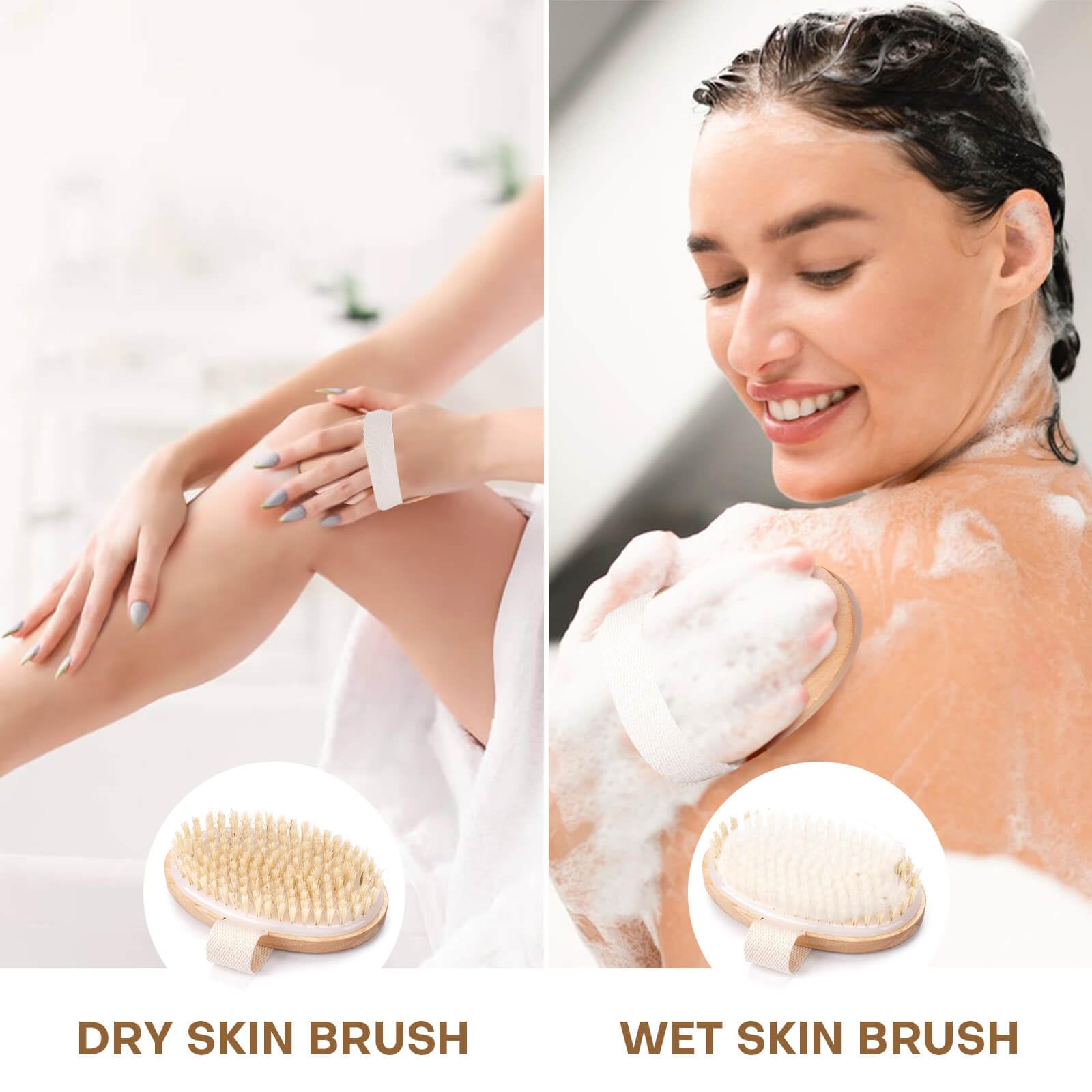 2 Pack Dry Body Brush for Lymphatic Drainage & Cellulite - Exfoliating Skin Care for Healthy Glow at Home Spa