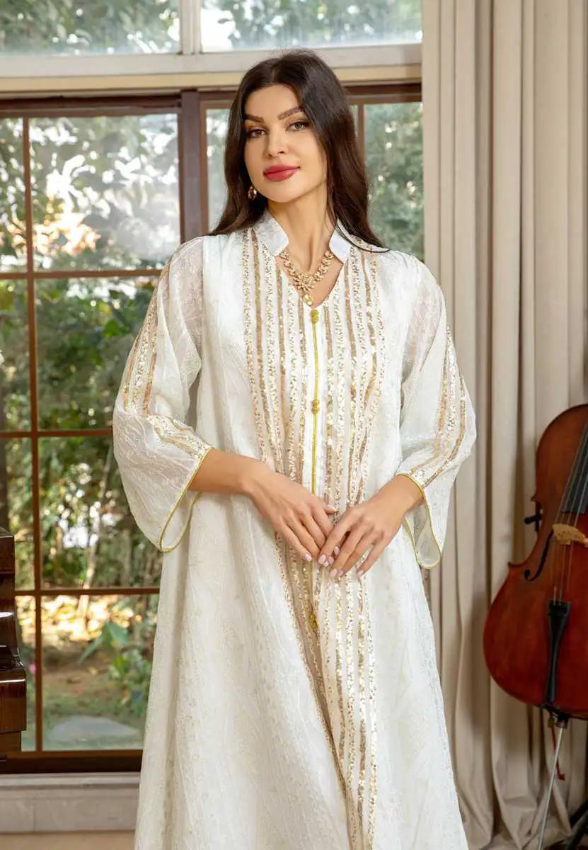 Elegant Eid Dress for Women - Sparkling Sequins & Embroidery Kaftan Caftan - Perfect for Eid Celebrations, Parties, and Special Occasions