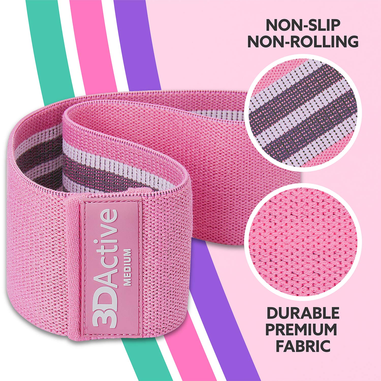 3DActive Fabric Resistance Bands for Legs & Butt Workouts - Non-Slip Hip Band Set for Home & Gym Training - Includes Exercise Guide & Carry Bag - Perfect for Squats, Yoga, Pilates & Strength Training