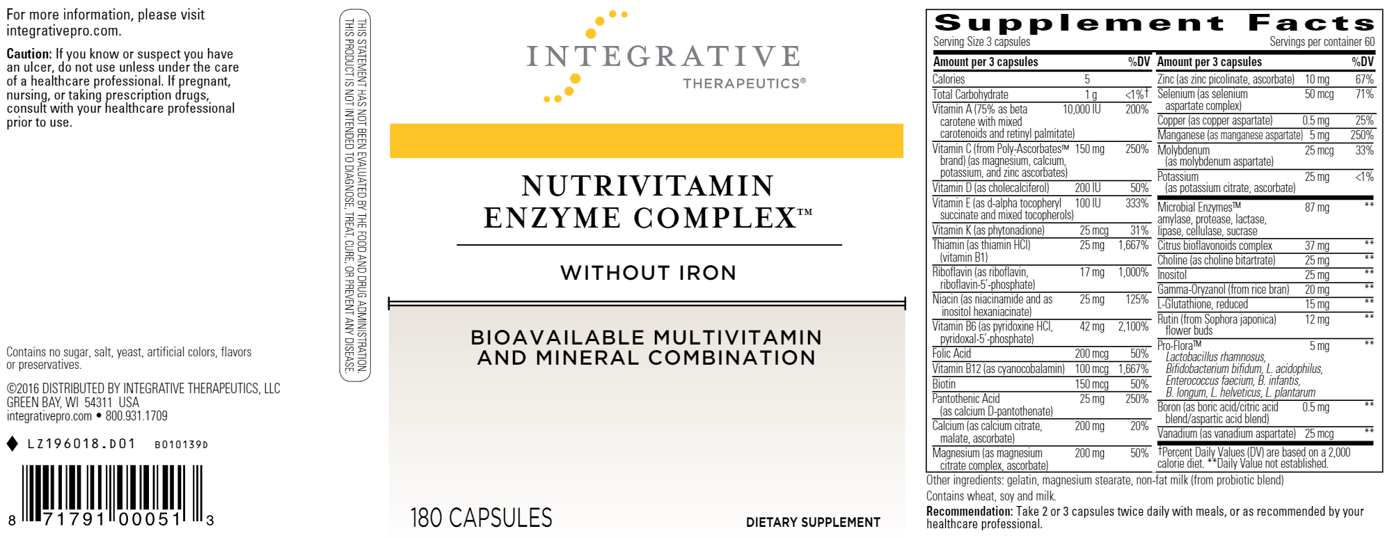Nutrivitamin Enzyme Complex™ - Iron-Free Digestive Support Supplement for Gut Health & Digestion - Ideal for Sensitive Stomachs & Daily Wellness
