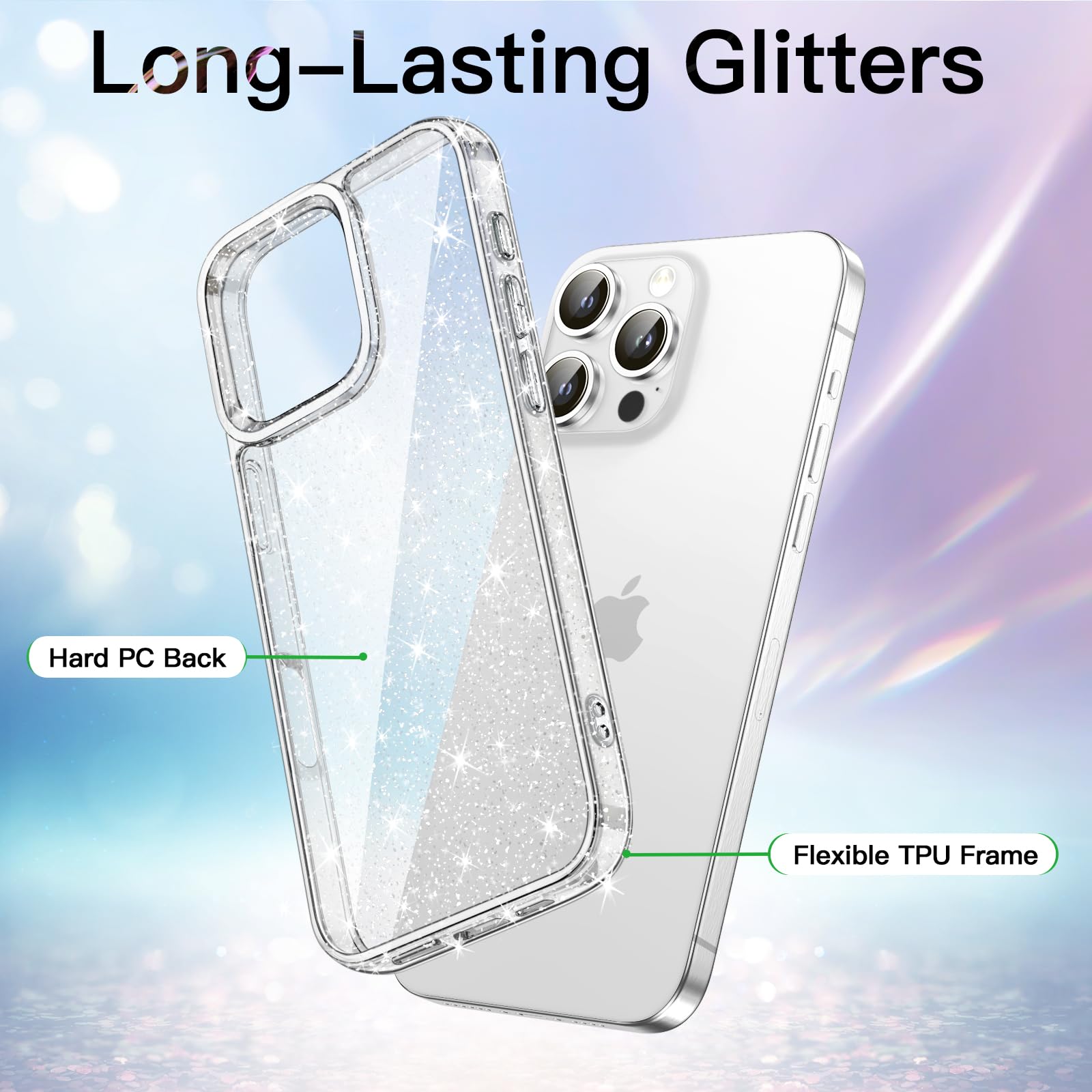 JETech Glitter Case for iPhone 16 Pro Max 6.9-Inch | Sparkly Bling Shockproof Bumper Cover | Cute Protective Phone Case for Women & Girls (Clear) | Perfect for Parties, Daily Use & Gift Giving