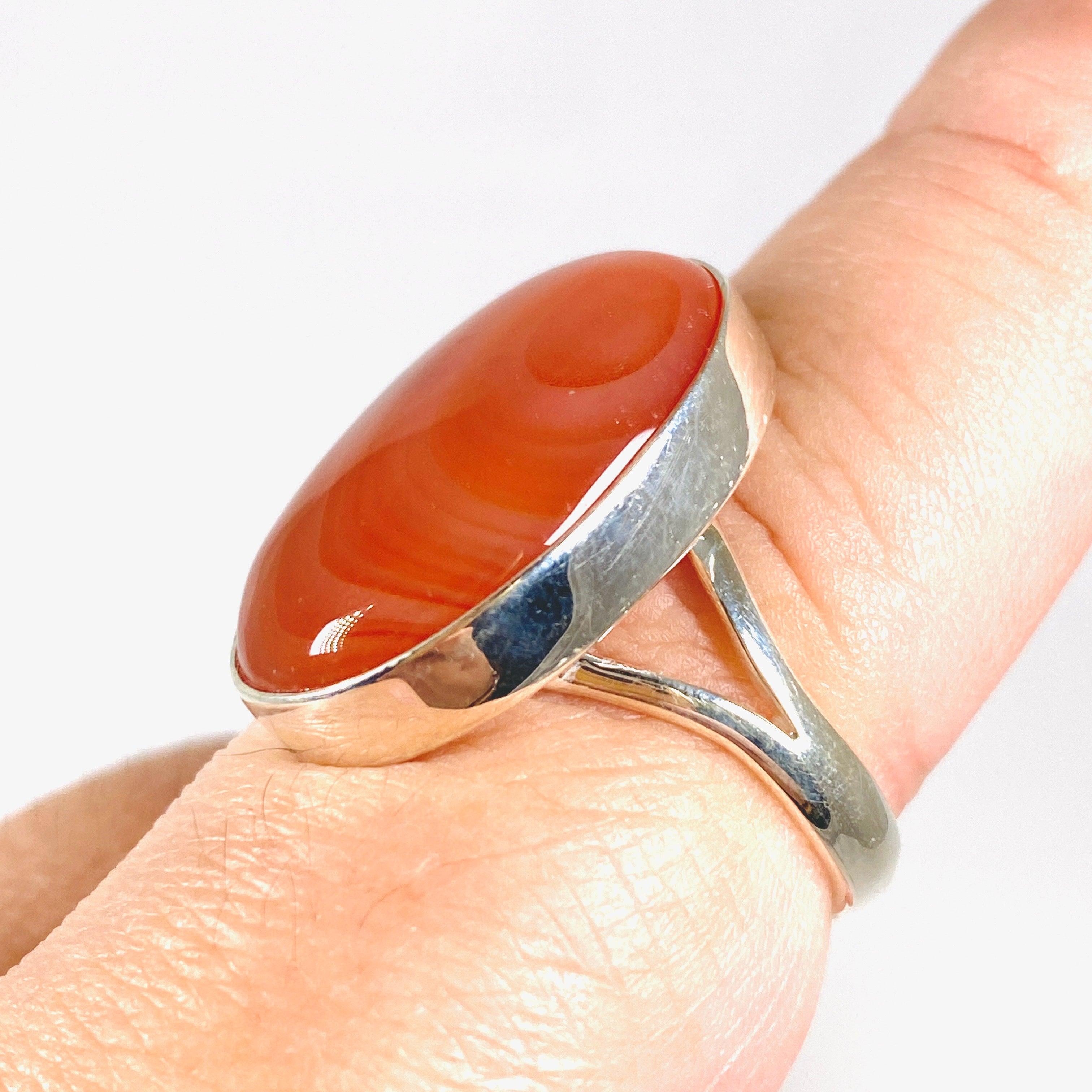 Natural Carnelian Oval Ring - Size 9 Sterling Silver Gemstone Jewelry KRGJ2861 | Elegant Gift for Women, Birthday & Anniversary Present