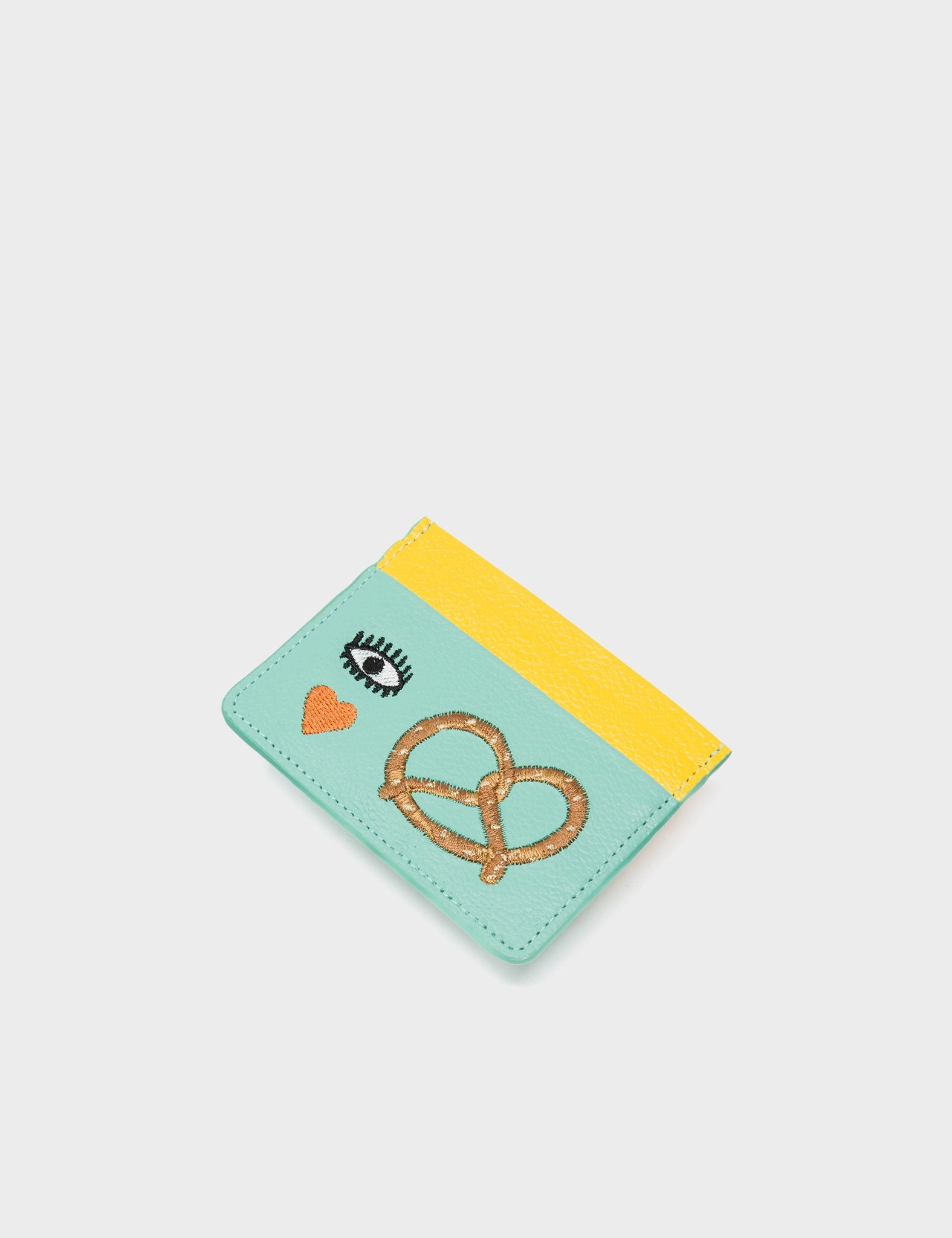 Filium Oceanic Green Leather Cardholder with Eye Love New York Embroidery - Slim RFID Blocking Wallet for Men & Women | Perfect for Travel, Business Cards, and Everyday Use