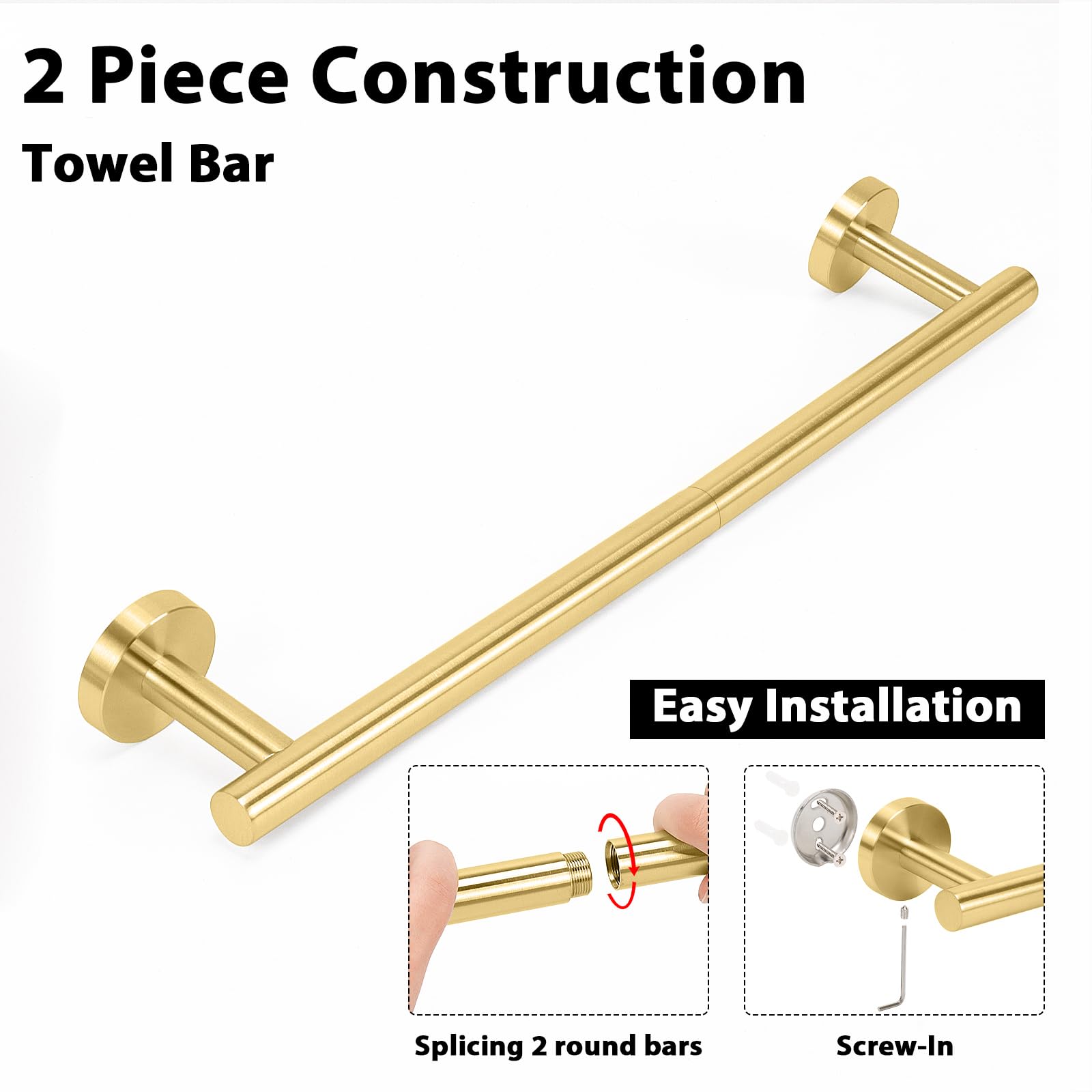 Premium Stainless Steel Bath Towel Bar - 18 Inch Brushed Gold Wall Mounted Towel Rack for Bathroom | Heavy Duty Shower Accessories | Perfect for Spa, Hotel & Home Decor (1 Pack)