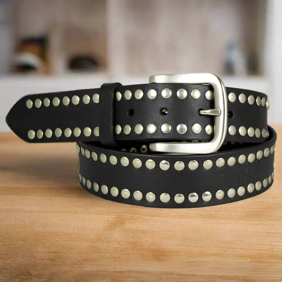 BOL Unisex Silver Stud Removable Buckle Leather Belt for Men & Women - Stylish Casual & Formal Wear Accessory for Jeans, Pants & Office Outfits