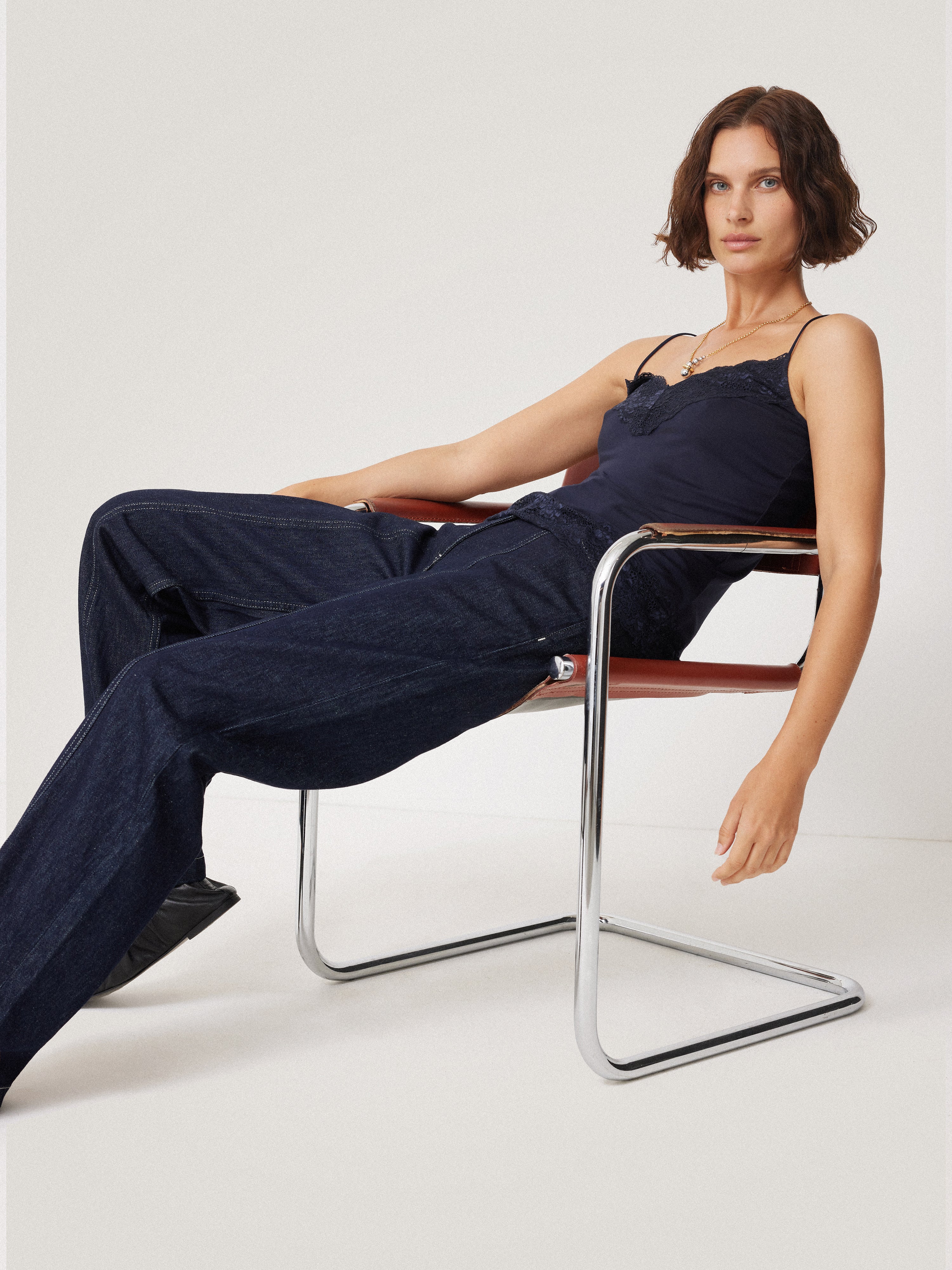 Elegant Modal Lace Vest for Women - Navy Blue Sleeveless Top | Perfect for Summer Outfits, Beach Cover-ups & Casual Wear