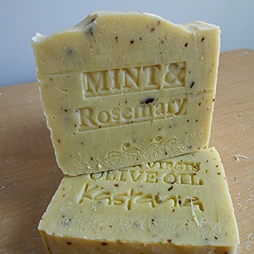 Organic Unfiltered Extra Virgin Greek Olive Oil Soap with Mint & Rosemary - Natural Handmade Bar Soap for Sensitive Skin, Face & Body Wash - Perfect for Spa, Bath & Gift Giving
