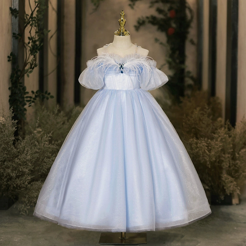 Royal Blue A-Line Princess Flower Girl Dress with Tulle & Sequins – Perfect for Weddings, Birthday Parties & Special Occasions