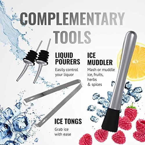 11-Piece Professional Bartender Kit - Boston Cocktail Shaker Set with 2 Weighted Tins, Strainer, Jigger, Spoon, Muddler & More - Perfect for Home Bars, Cocktail Parties & Mixology Enthusiasts (Silver)
