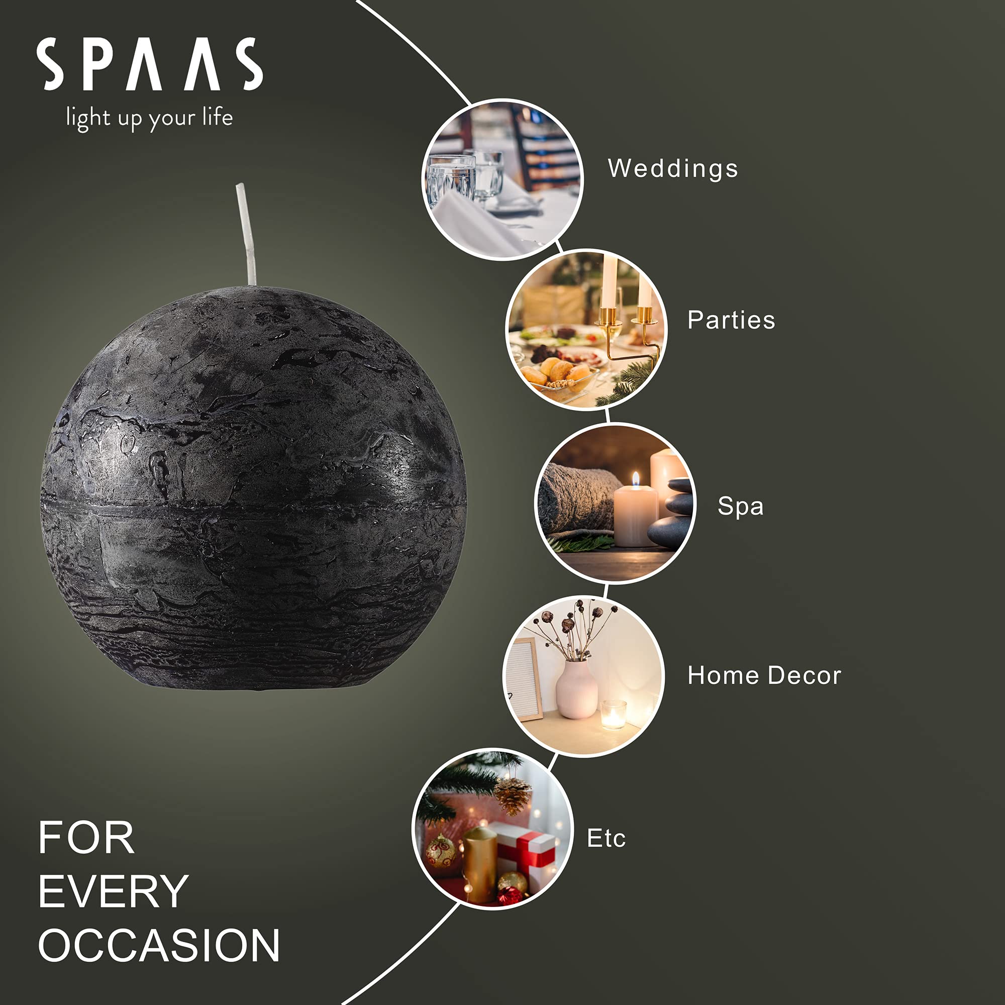 SPAAS Unscented Black Round Candles - Set of 6 Rustic Ball Candles for Wedding Decorations, Party Centerpieces, Romantic Dinners & Home Decor - Perfect for Tablescapes, Holiday Displays & Special Occasions