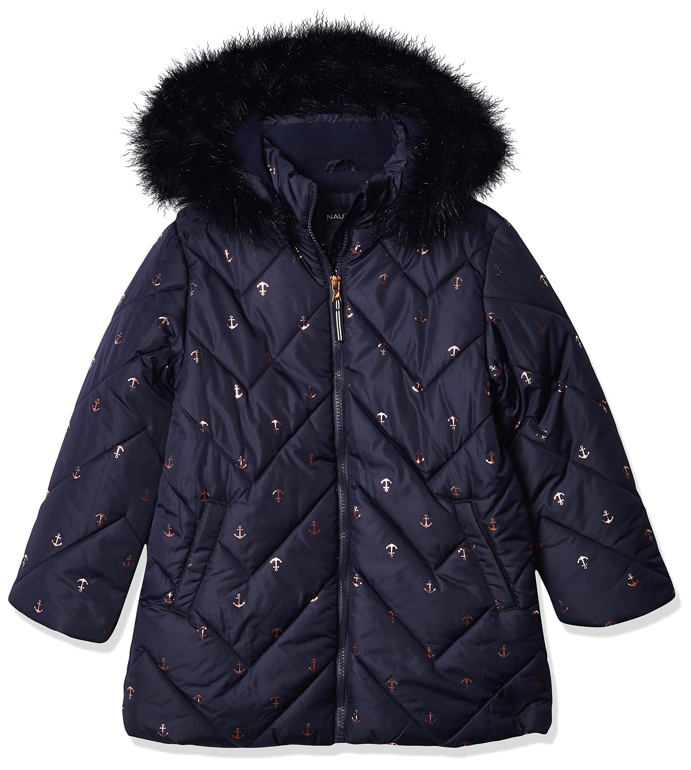 Nautica Girls' Hooded Puffer Jacket with Fleece Lining - Warm Winter Coat for Kids, Water-Resistant Outerwear for School & Outdoor Play
